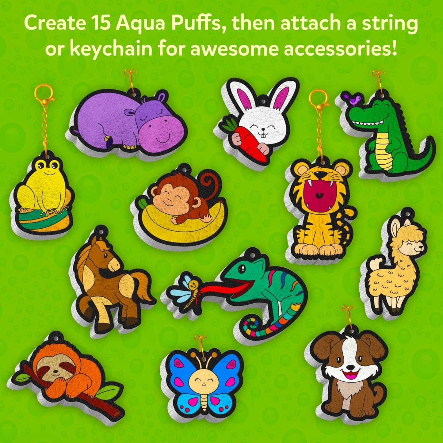 HotSkillmatics Aqua Puffs 3D Art Kit – Animals, Mess-Free Paint by Number Kit | DIY Keychains, Color Activity, Screen-Free Entertainment, Travel & Creative Gift for Girls & Boys Ages 4, 5, 6, 7, 8, 9, 10