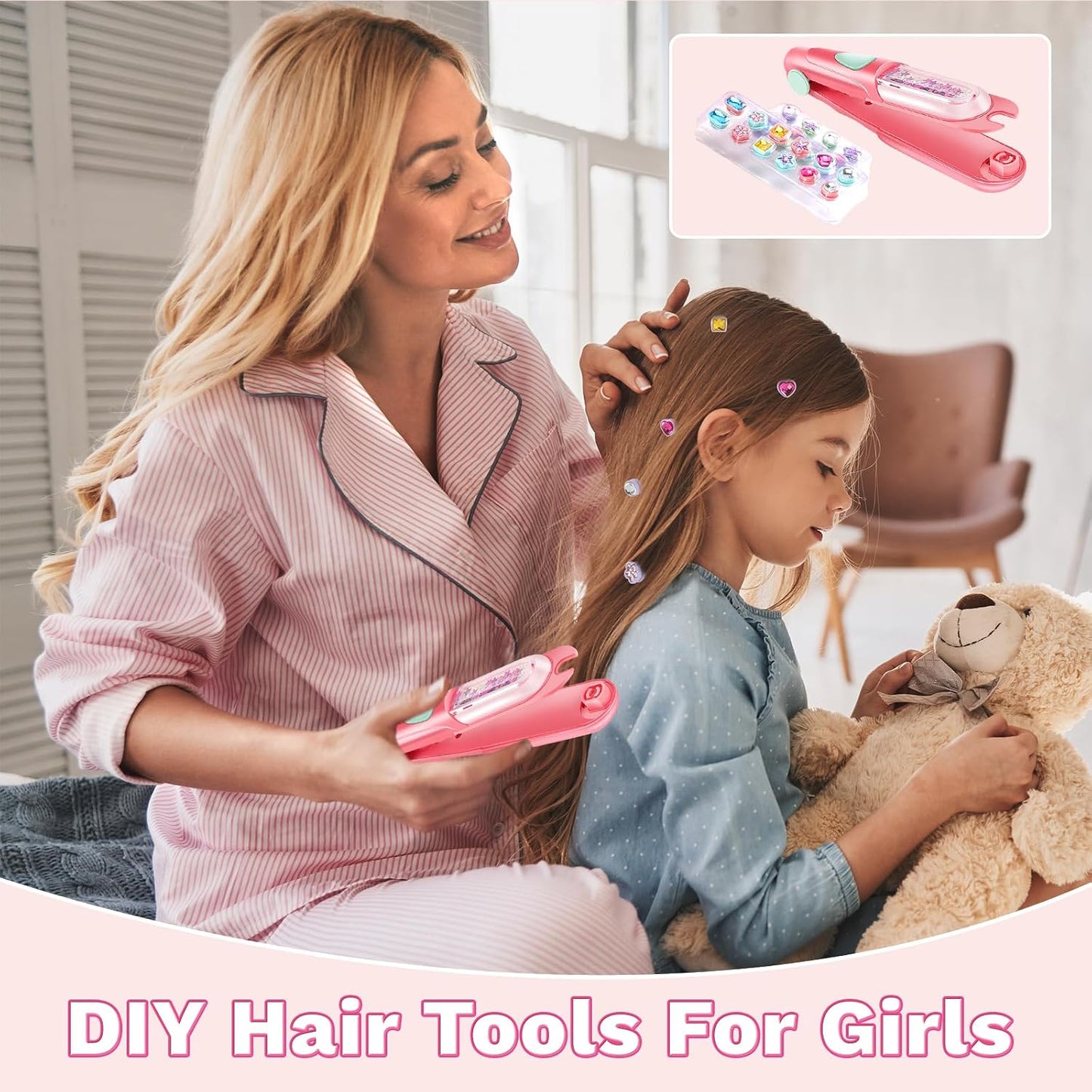 Hotkidzkube Hair Gem Stamper Kit, Bling Hair Jewels for Girls Toys, Hair Styling Tool with Reusable Shining Diamonds, Birthday Gifts Toys for Girls Ages 3 4 5 6 8-12