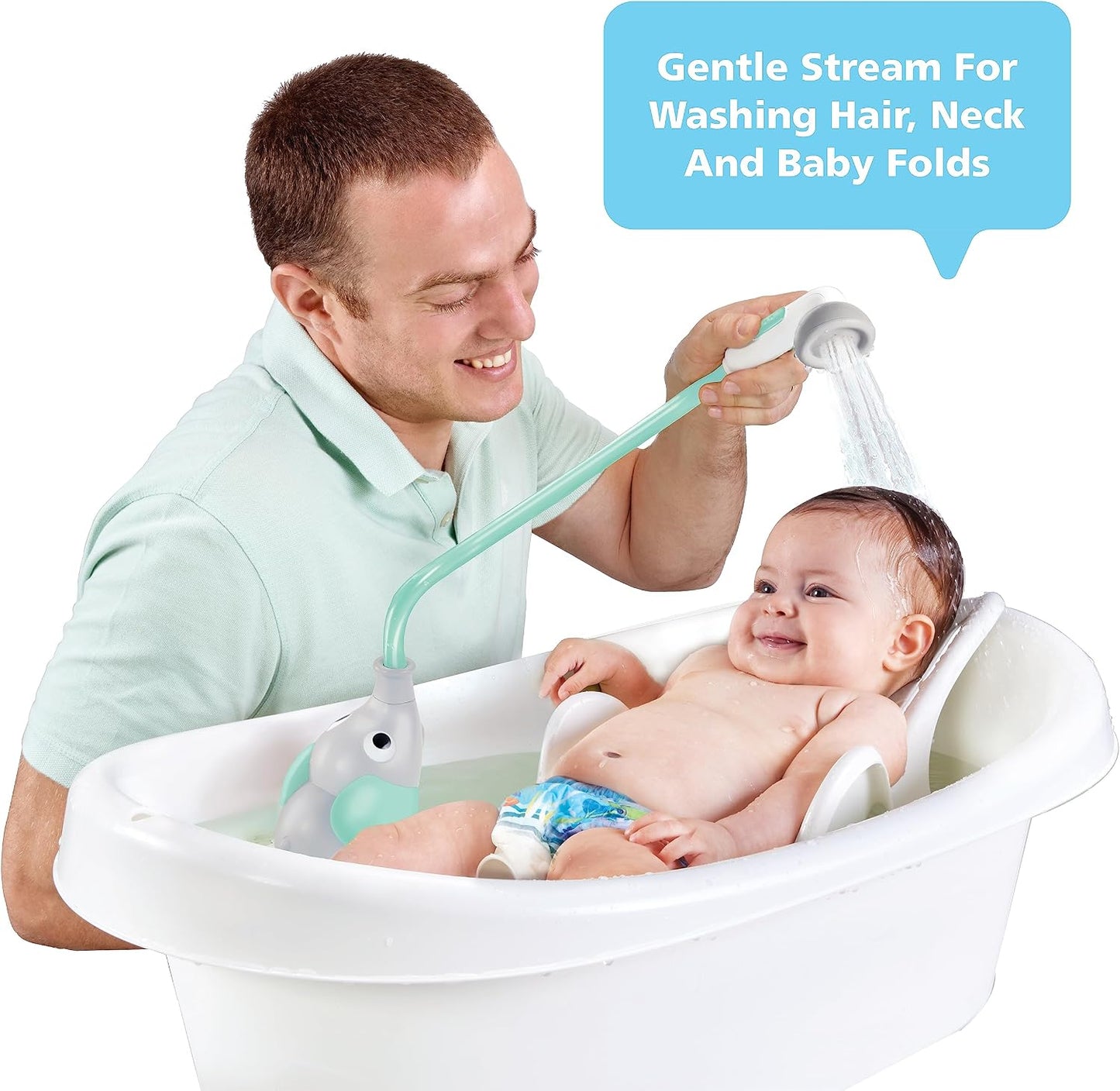 HotYookidoo Baby Bath Shower Head - Elephant Water Pump and Trunk Spout Sprayer - One Handed Flow Control for Newborn Babies in Tub Or Sink (Turquoise)