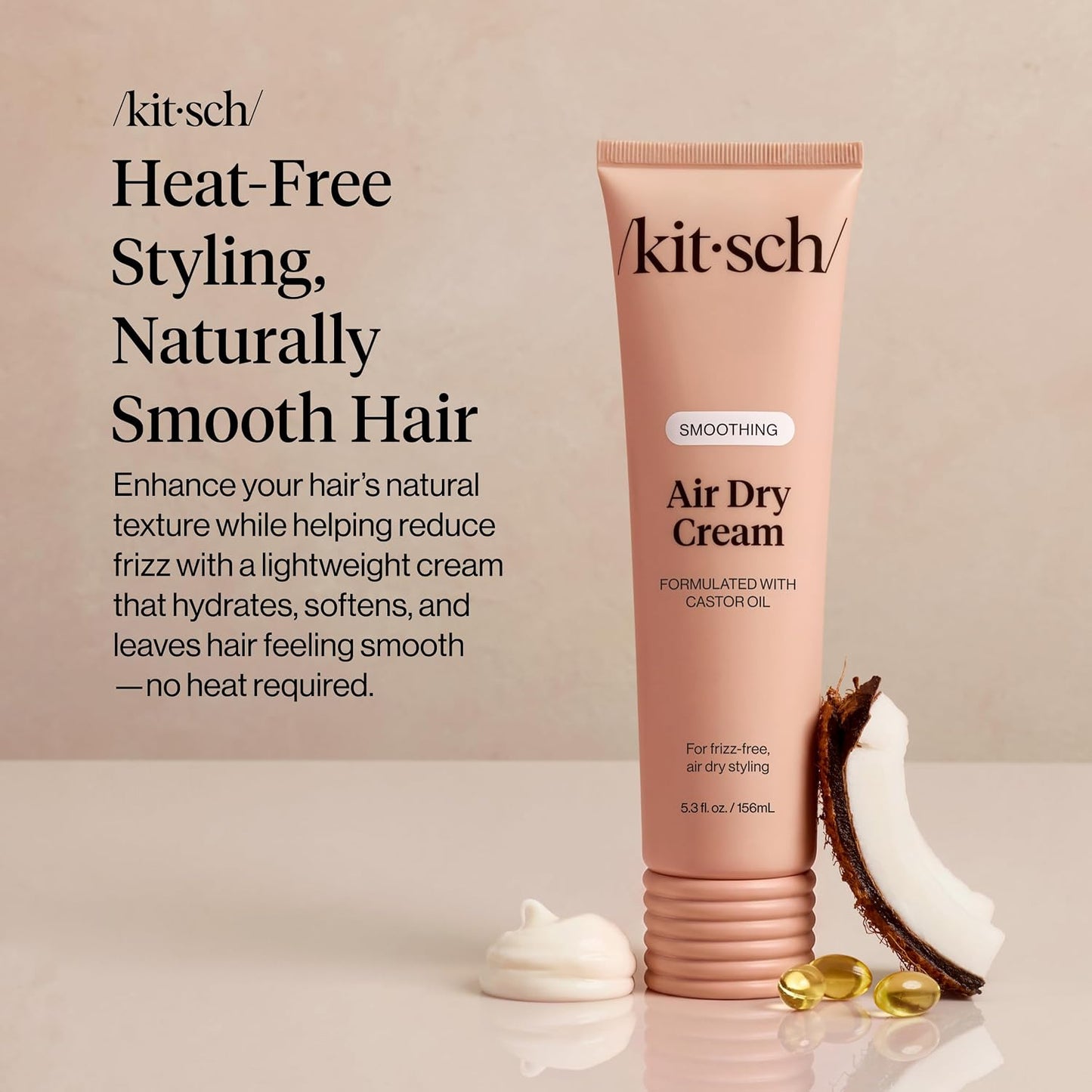 HotKitsch Smoothing Air Dry Cream for Hair – Frizz Control Hair Care Product with Castor Oil & Coconut Oil– Weightless Styling Cream- Enhances Natural Texture Appearance – 5.3 oz
