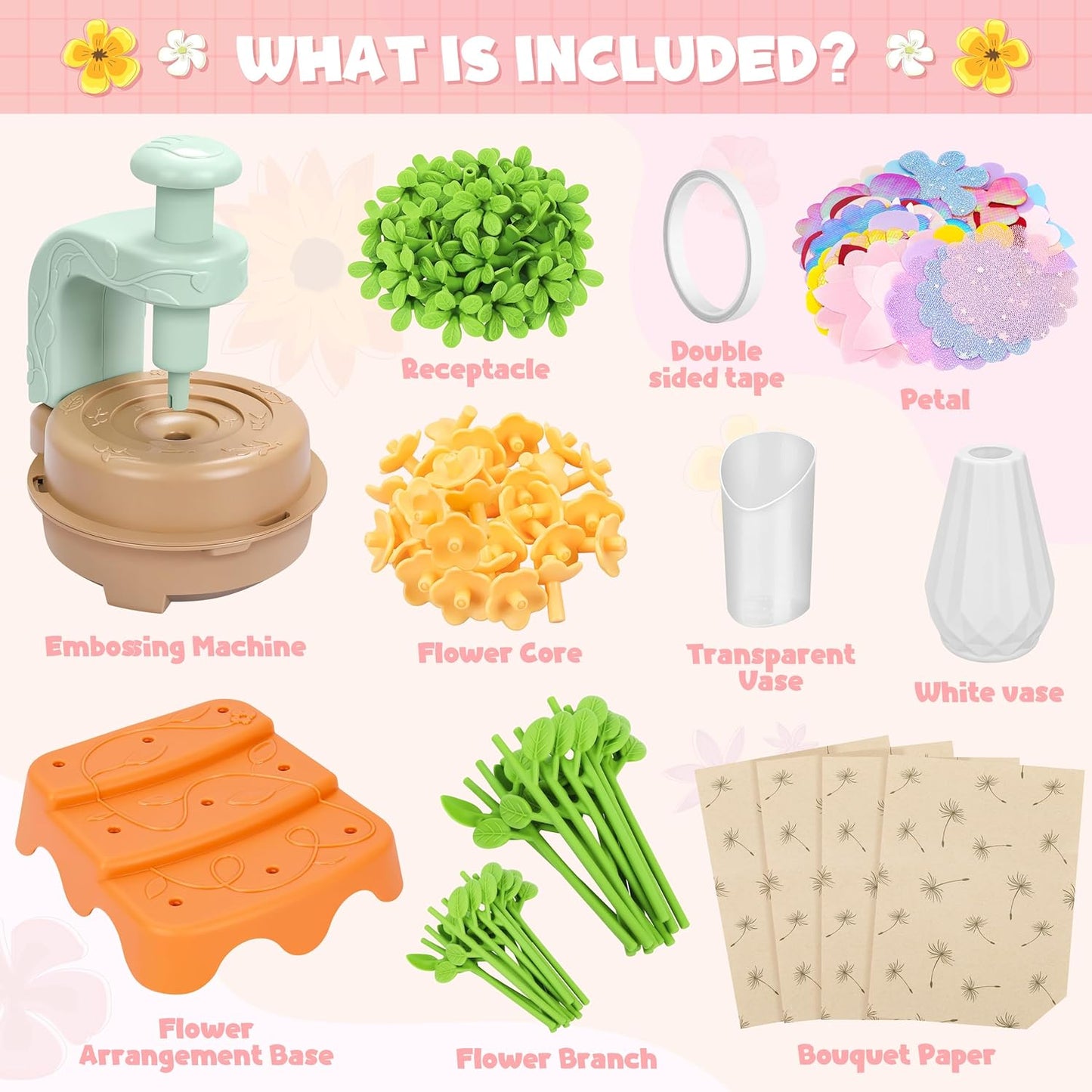 HotFabric Flower Bouquets Toys, DIY Craft Kits Toys for Kids - Flowers Market Toy, Build Your Flower Bouquet, Arts & Crafts for 4+ Year Toddler Girl, Educational Activity Preschool B-Day Gifts
