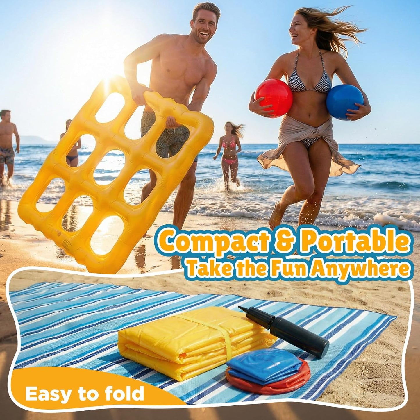 Hot Pool Toys Inflatable Tic-Tac-Toe Game Giant Outdoor Floating Game with 10 Balls Swimming Pool Games for Kids Adults Family 2-10 Players Yard Pool Beach Lawn Camping