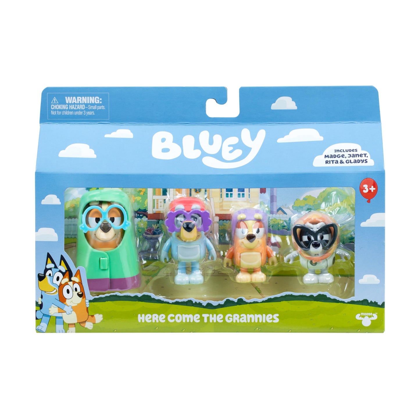 HotBluey Family Figure Pack of 4, Robust Poseable Character Toys with Bingo, Chilli, and Bandit Figures, Toddler-Sized Animal Figurines for Kids Ages 3+ | Movable arms & legs, portable size for on-the-go play; toddler figurine toys for kids ages 3+, thoug