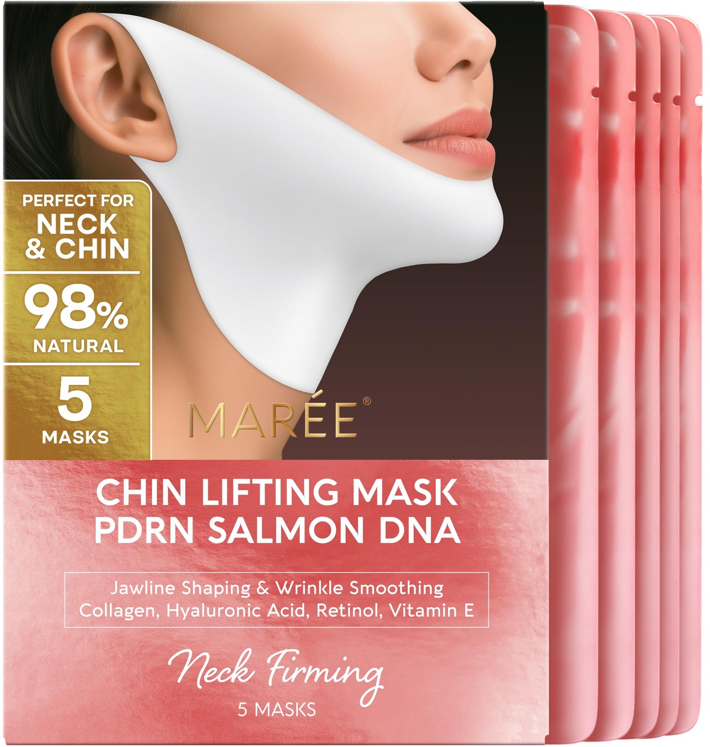 HotMAREE V Line Lifting Mask with 24K Gold – Deep Collagen Face Mask for Women – Jawline Shaper Mask with Retinol & Hyaluronic Acid – Neck Tightening & Firming - Double Chin Strap for Face Lift