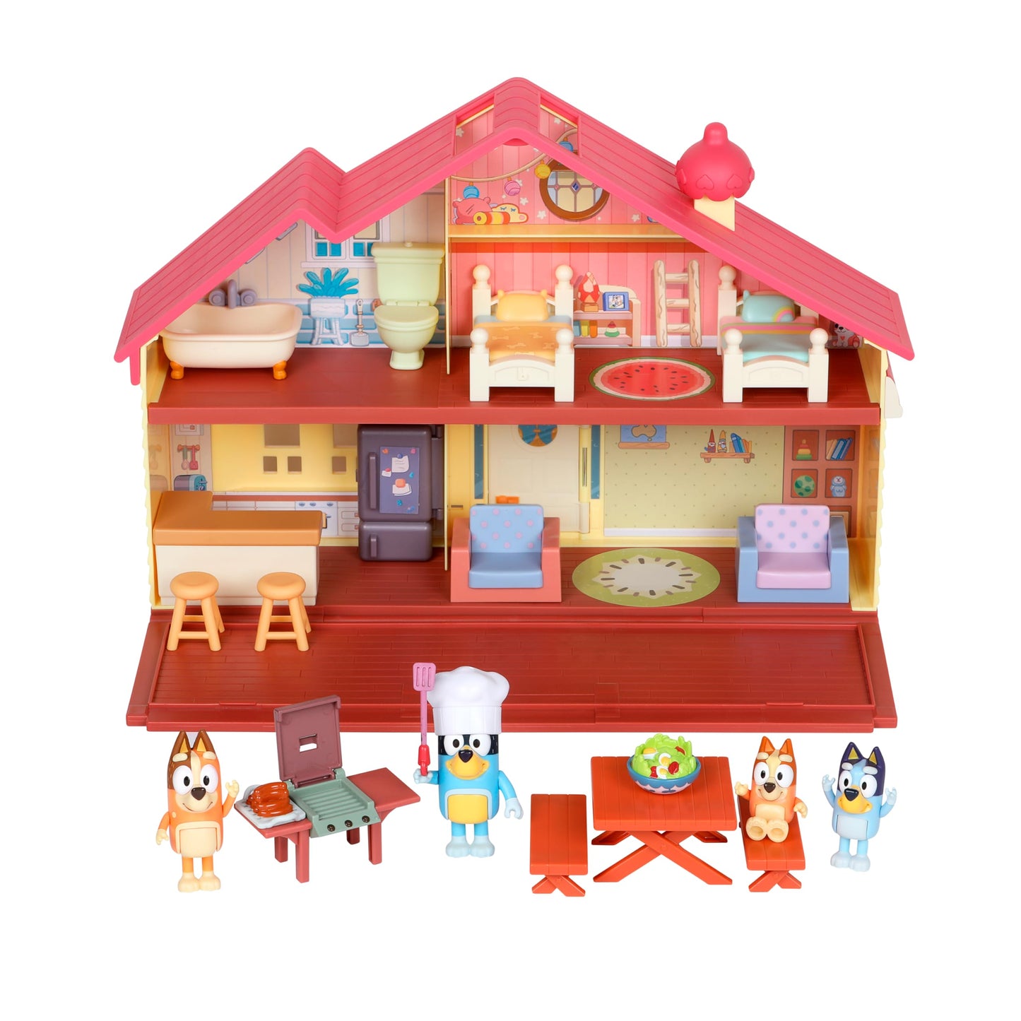 HotBluey and Bingo Supermarket Playset, Escalator & Sounds, 15 Pieces | 3 interactive levels, rooftop café, 24 sound effects, exclusive Bingo & Bluey figures; pretend play for kids ages 3+