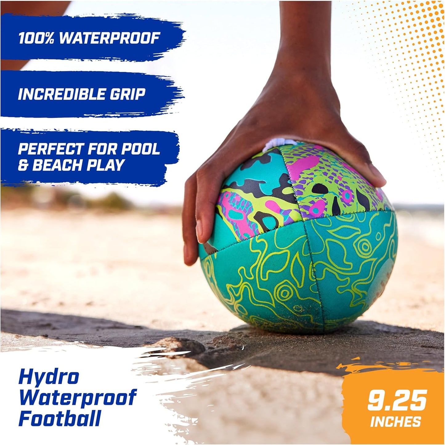 HotSwimways Hydro Waterproof Football, Outdoor Games for Adults and Kids, Swimming Pool Accessories and Pool Party Games,9.25 Inches, Green