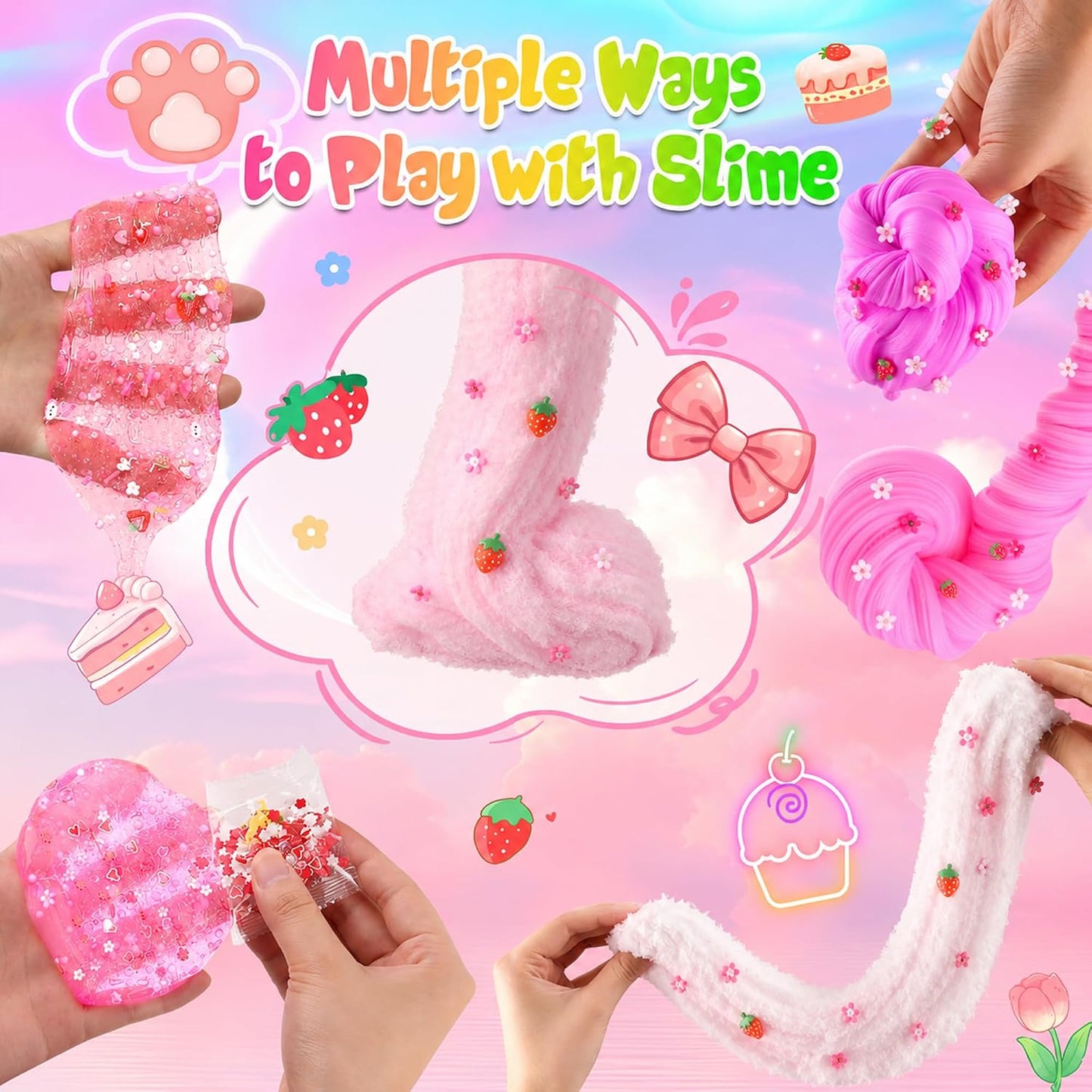Hot6 Pack Slimes, Pink Slime Kids, Cloud Slime kit for Girls Ages 8-12, Toys for Girls and Boys, for Kids Slime Set Party kit Goodie Bag Stuffers, 4 5 6 7 8 9 10 Year Old Girl Birthday Gift Cute Stuff