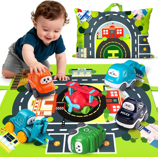 Hot Big Cartoon Truck Car Toys for 1 Year Old Boy with Playmat/Storage Bag|Baby and Toddler Toys 12-18 Months & Age 1-2|1st Birthday Gift for Baby Toys 1 Year Old