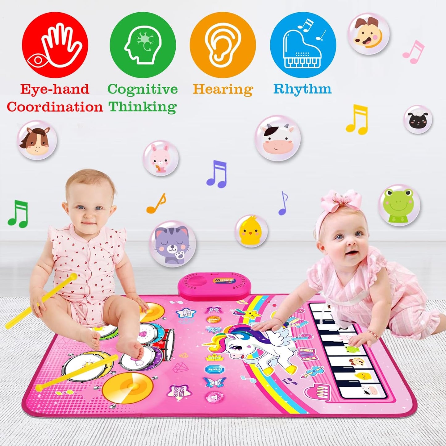 Hot Toys for 1 Year Old Girl Gifts: Baby Music Mat Toddler Toys Age 1-2 - 3 in 1 Piano Drum Animal Touch Unicorn Toy - Infant Musical Toy 12-18 Months Babies Birthday Easter Gifts for 1 2 3 Year Old Girls