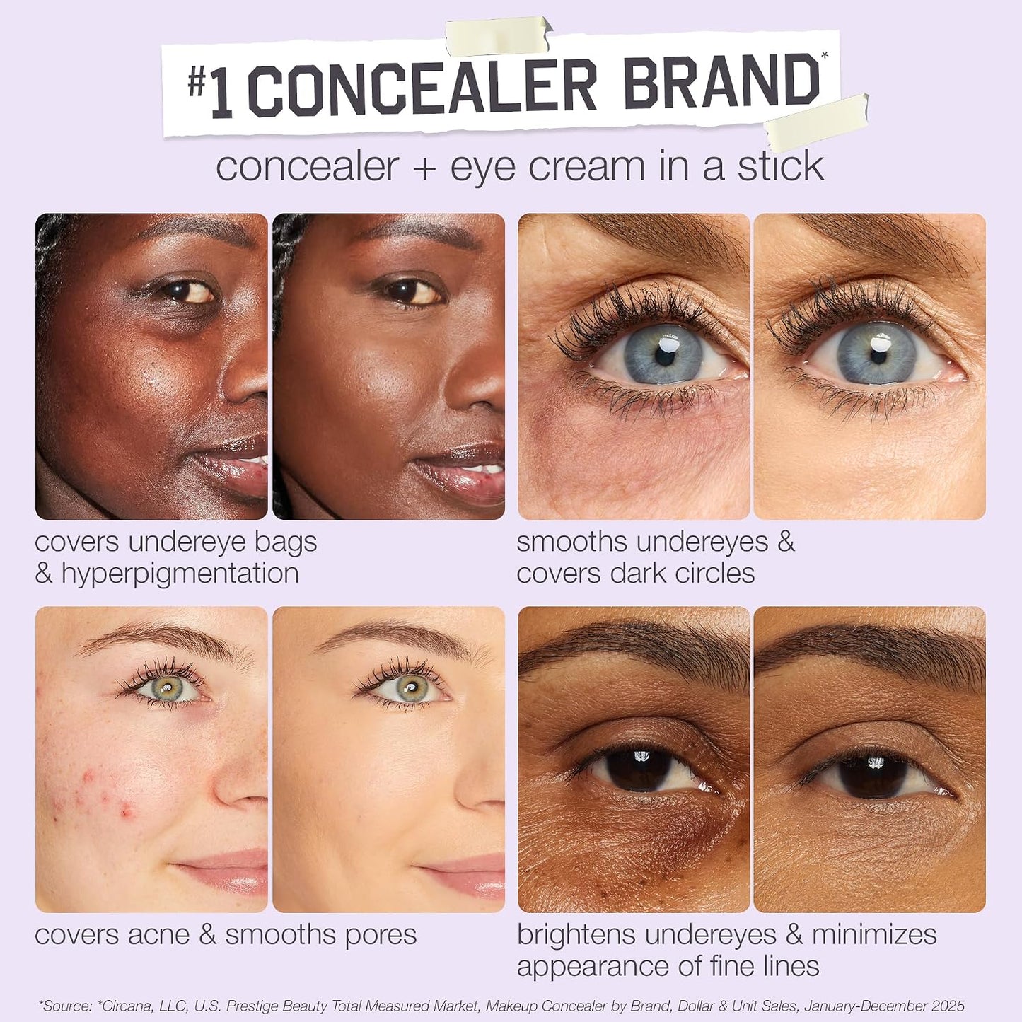Hottarte shape tape blur concealer stick - Full Coverage Crease-Proof Makeup, Diamond-Shaped Precision Tip for Instant Eye Lift Effect