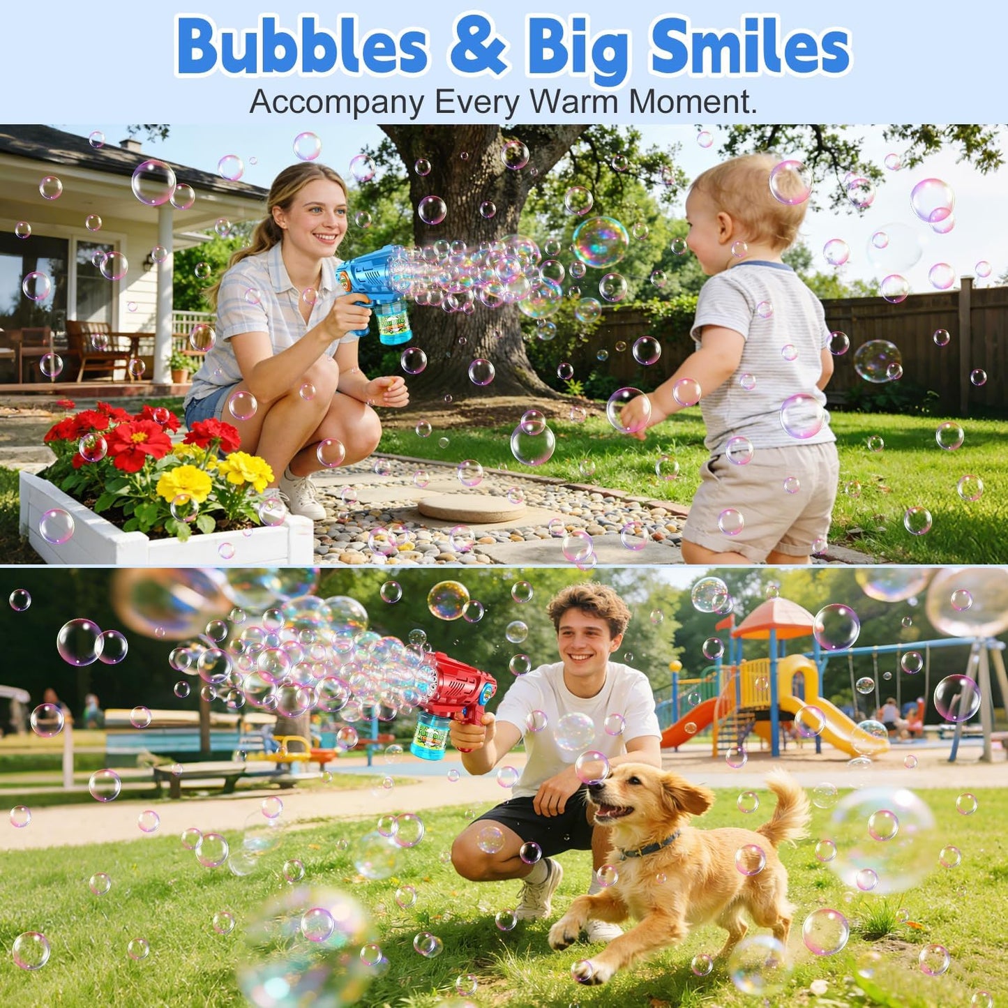 Hot Zerhunt Lightweight Automatic Bubble Gun: 2 Pack Bubble Blaster for Kids 4-8 with Bubble Solution & LED Light - 15000+ Bubbles Per Minute Easy for Kids to Hold - Great Party Outdoor Toy