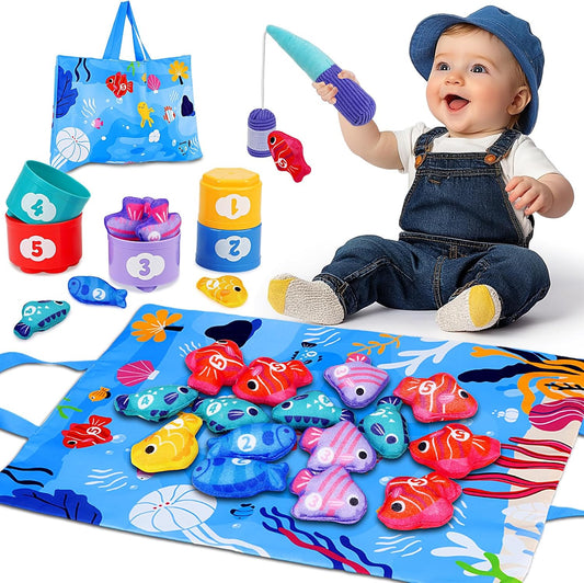Hot Arovan Montessori Toys for 1 Year Old - Cloth Fishing Game with Stacking Cups Toddler Toys for One Year Old Boy Girl First Birthday Gift - Sorting Learning Baby Toy 12-18 Months 1 2 Year Old