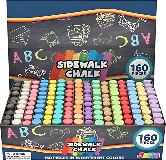 HotJOYIN 160 PCS Sidewalk Chalks Set-16 Colors Non-Toxic Washable Jumbo Chalk for Outdoor Art Play, Painting on Chalkboard, Blackboard and Playground