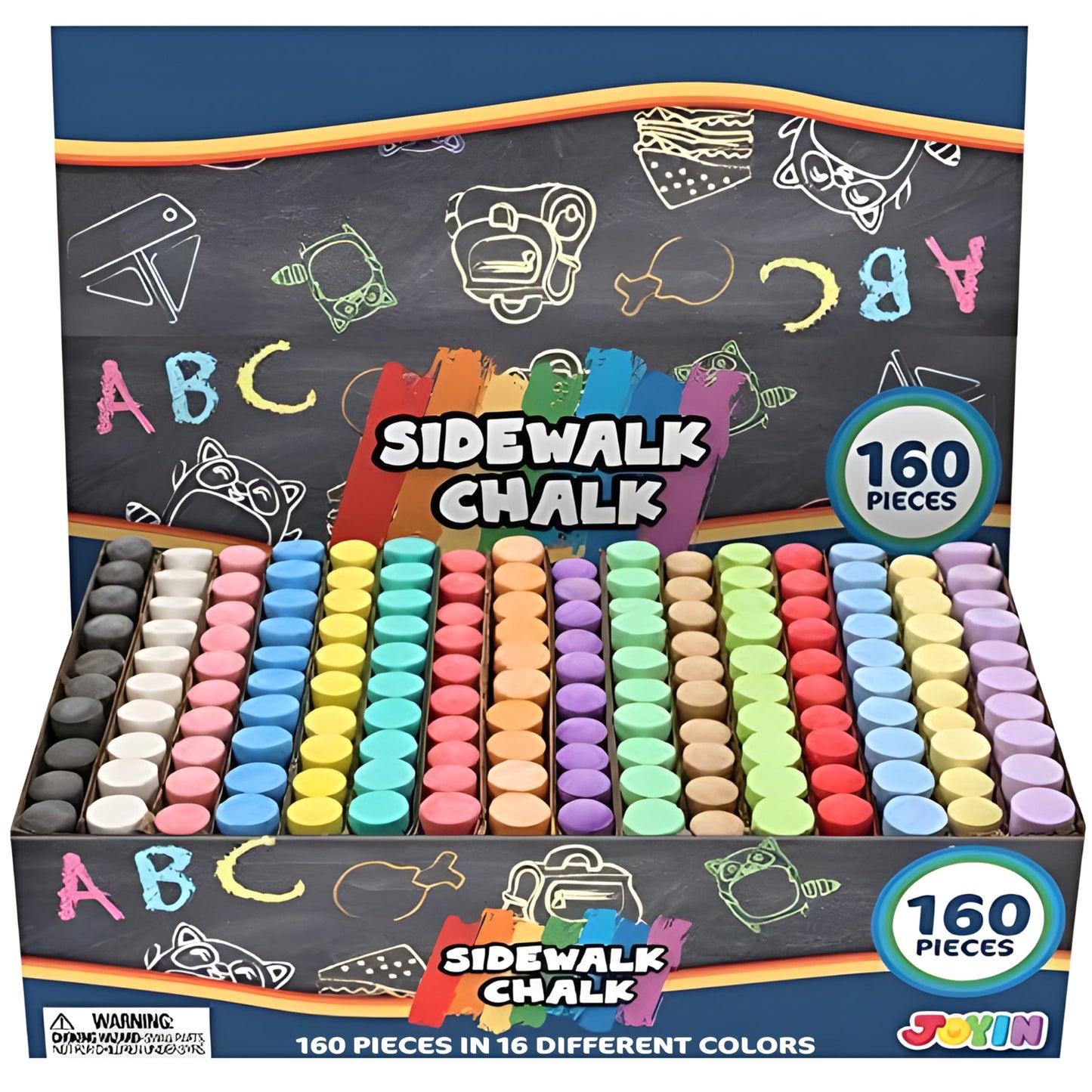 HotJOYIN 160 PCS Sidewalk Chalks Set-16 Colors Non-Toxic Washable Jumbo Chalk for Outdoor Art Play, Painting on Chalkboard, Blackboard and Playground