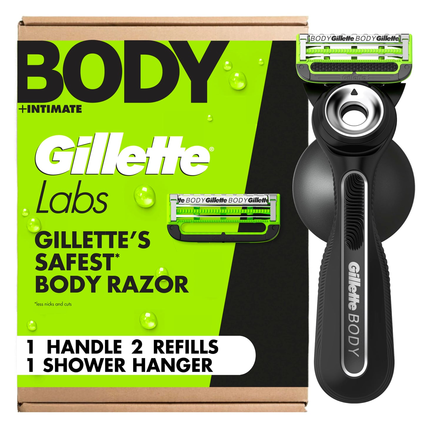 HotGillette Labs Body + Intimate Razor For Men, Handle + 4 Blade Refills, Travel Cover