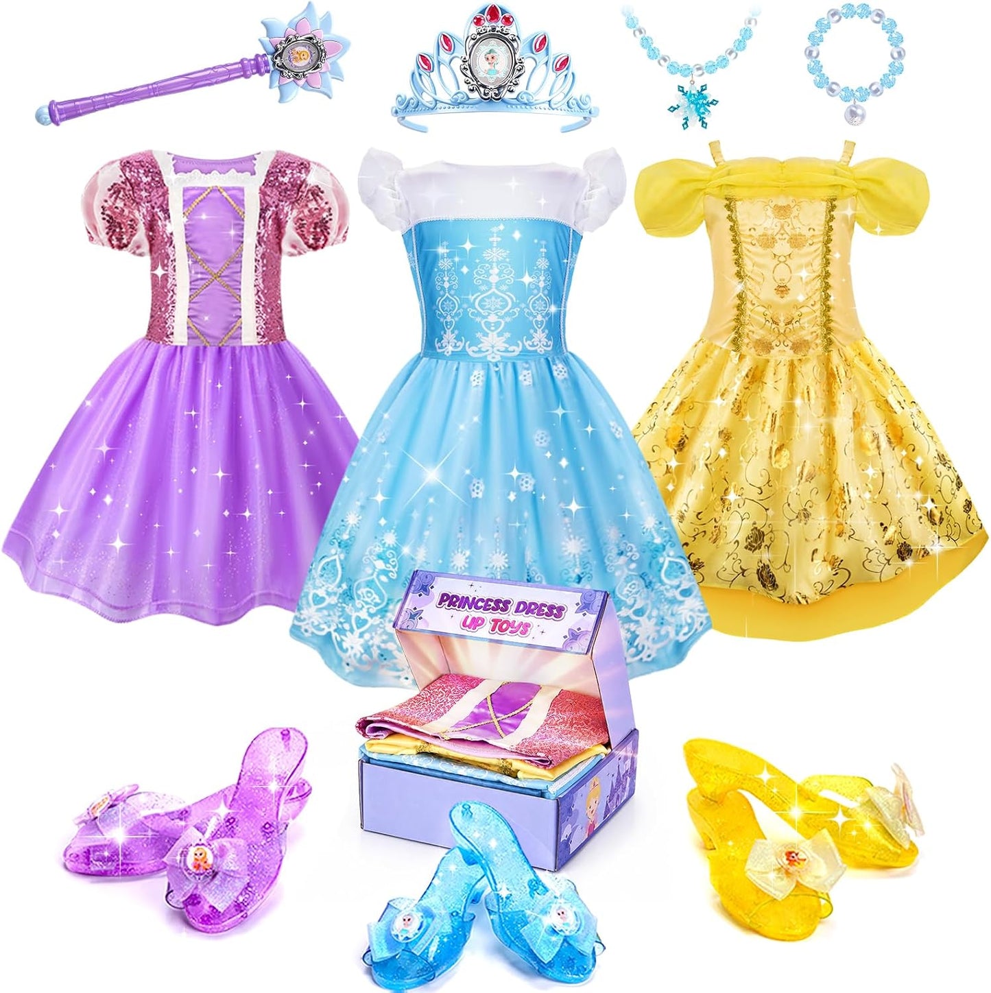 Hot Meland Princess Dress Up for Girls Age 3 4 5 6, Dress Up Clothes with Shoes Toy, Birthday Christmas Gift for Toddler Girls