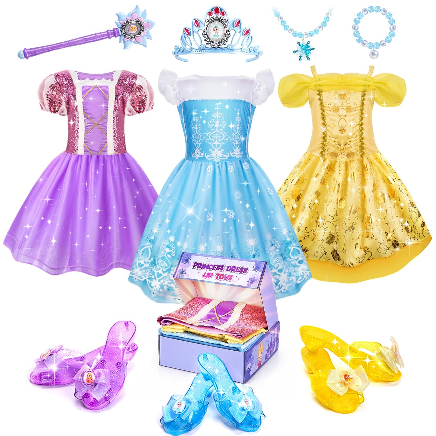 Hot Meland Princess Dress Up for Girls Age 3 4 5 6, Dress Up Clothes with Shoes Toy, Birthday Christmas Gift for Toddler Girls