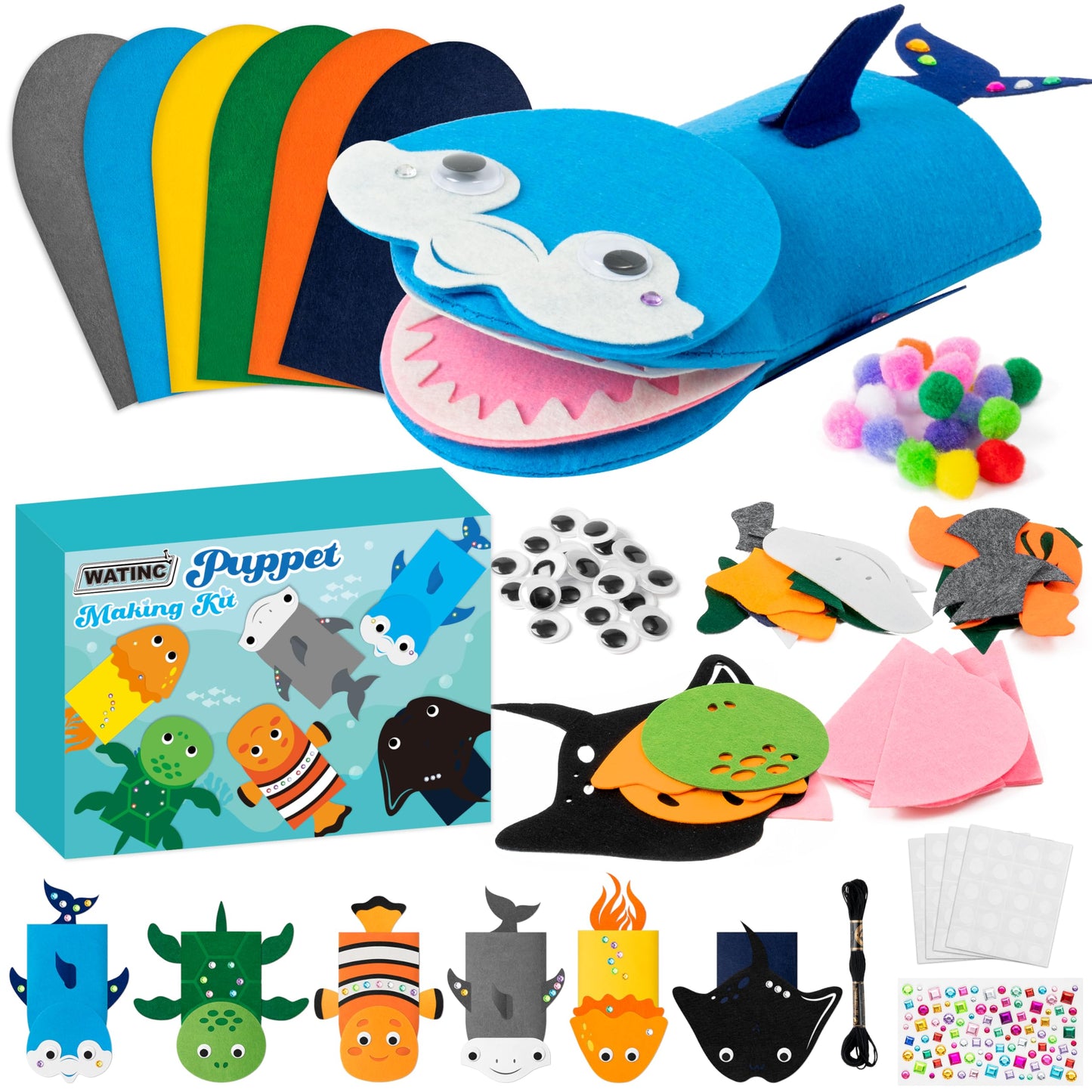 Hot WATINC Hand Puppet Making Kit, Felt Sock Puppet Toys for Kids (Animals) | 6 Styles, Make Your Own Storytelling & Role Play Crafts, Creative Group Activity, Party Favors & Gifts for Kids Ages 4-8