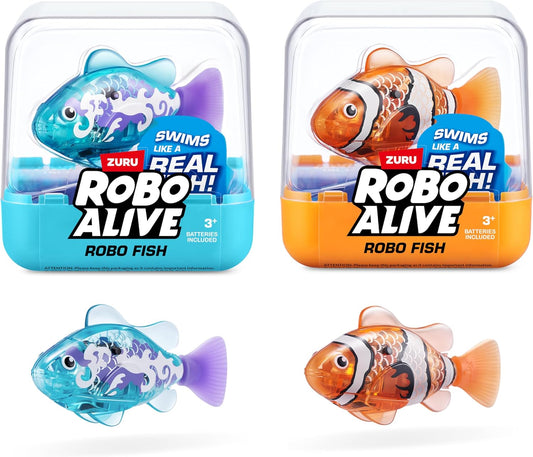 HotRobo Alive Robo Fish Robotic Swimming Fish (Teal + Orange) by ZURU Water Activated, Changes Color, Comes with Batteries, Amazon Exclusive (2 Pack) Series 3