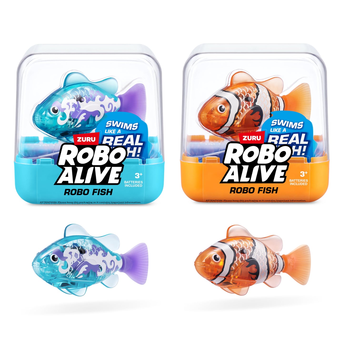 HotRobo Alive Robo Fish Robotic Swimming Fish (Teal + Orange) by ZURU Water Activated, Changes Color, Comes with Batteries, Amazon Exclusive (2 Pack) Series 3