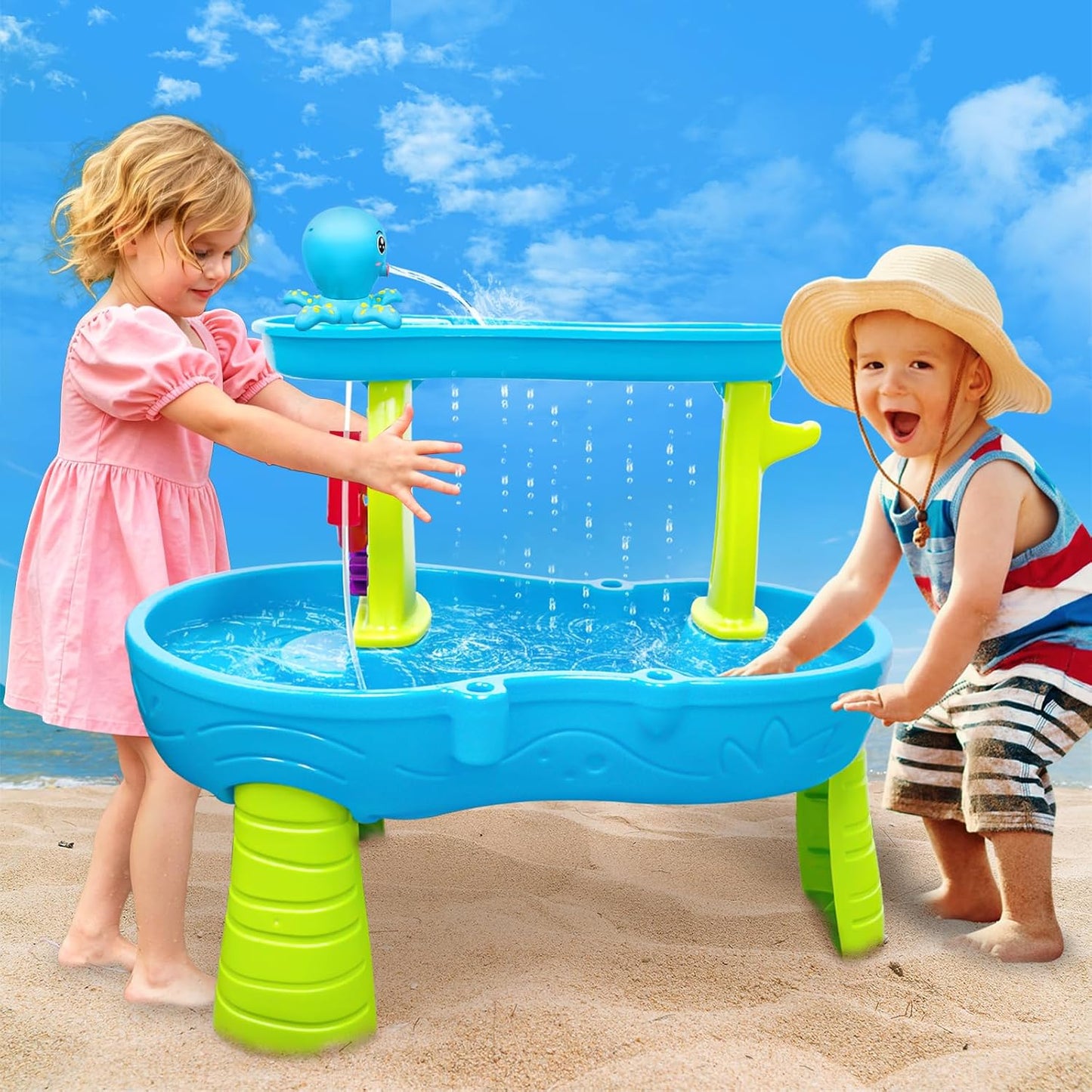 Hot Intoypad Water Table Pump, Octopus Battery Powered Water Pump for Water Table 3 Hours Non-Stop Fun Summer Outdoor Water Toys Outside Water Play Table Accessories for Toddlers Kids (Blue)
