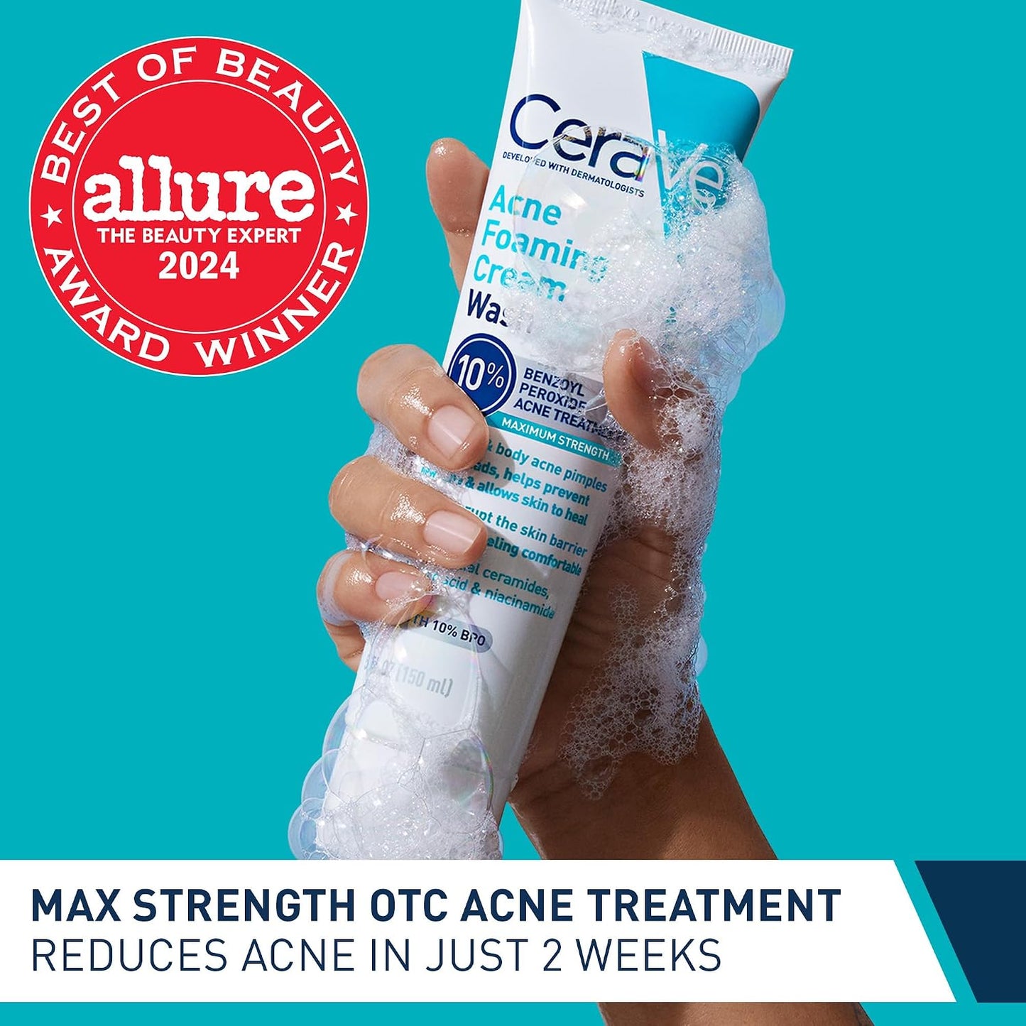 HotCeraVe Acne Foaming Cream Wash, Gentle Face and Body Cleanser with Benzoyl Peroxide 10%, Hyaluronic Acid, and Niacinamide, 10% Benzoyl Peroxide Treatment Clears Pimples and Blackheads 5 Oz