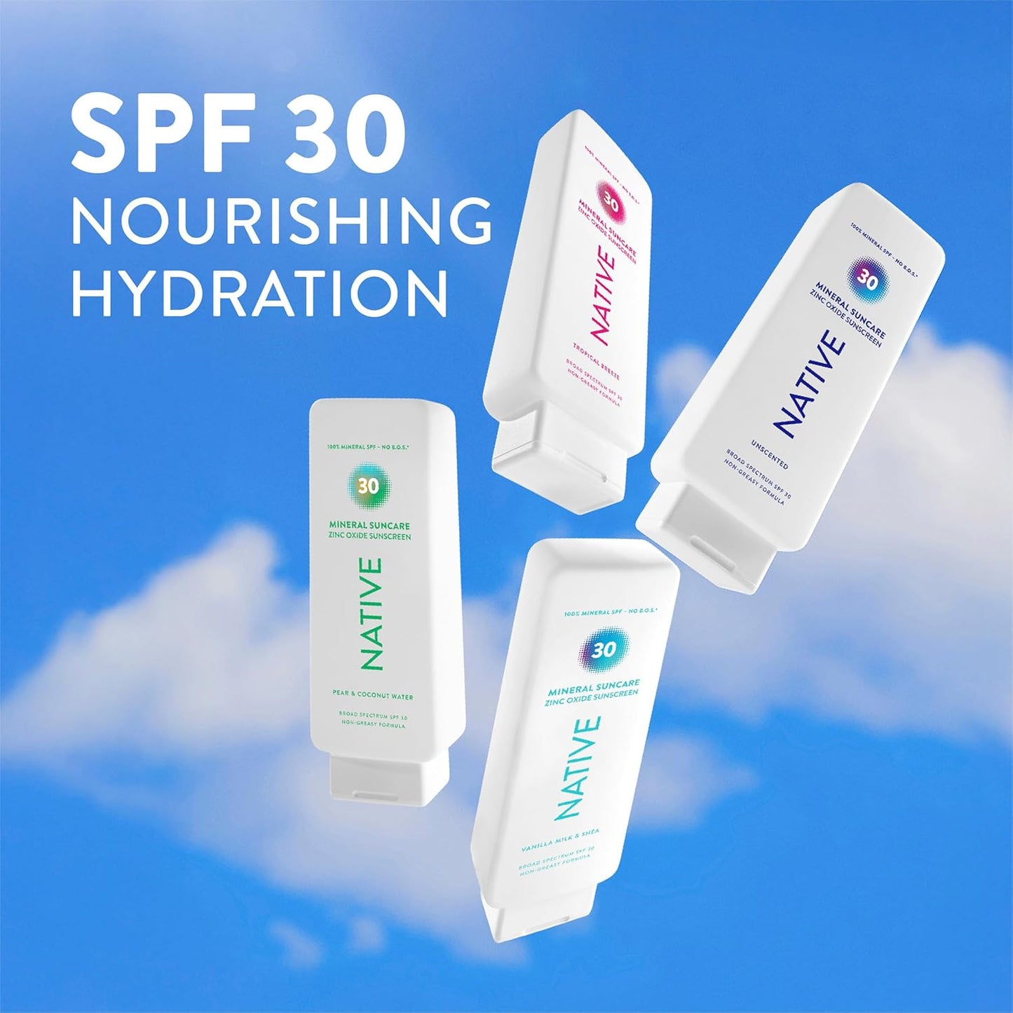 HotNative Mineral Sunscreen Lotion SPF 30, Pear & Coconut Water Scent, with 100% Mineral Zinc Oxide for Face & Body, Hawaii Compliant, Vegan, No White Cast - 7 oz