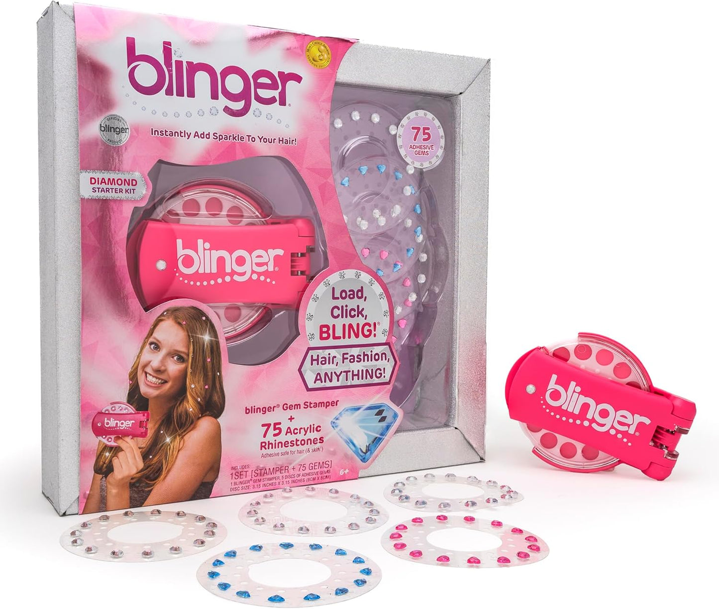 Hot blinger® Diamond Starter Set - Dreams – as seen on Shark Tank | 75 Colorful Rhinestone Gems | Hair Bling Styling Tool | Easy to Use | Hair-Safe Jewel | Perfect Gifts School Parties, Festivals