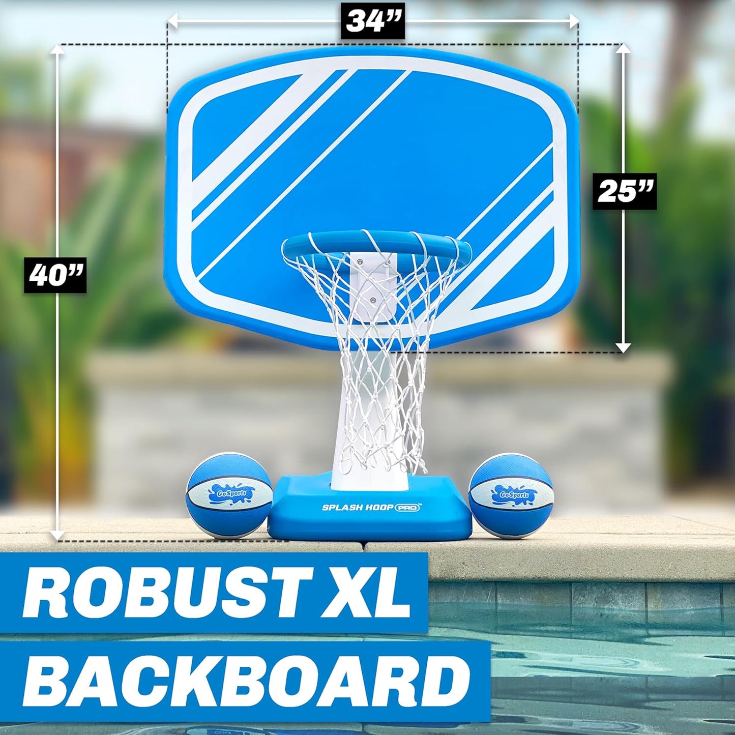 HotGoSports Splash Hoop PRO Pool Basketball Game – Modern Poolside Basketball Hoop with Backboard, Ball & Pump – Swimming Pool Basketball Hoop for Inground & Above Ground Pools