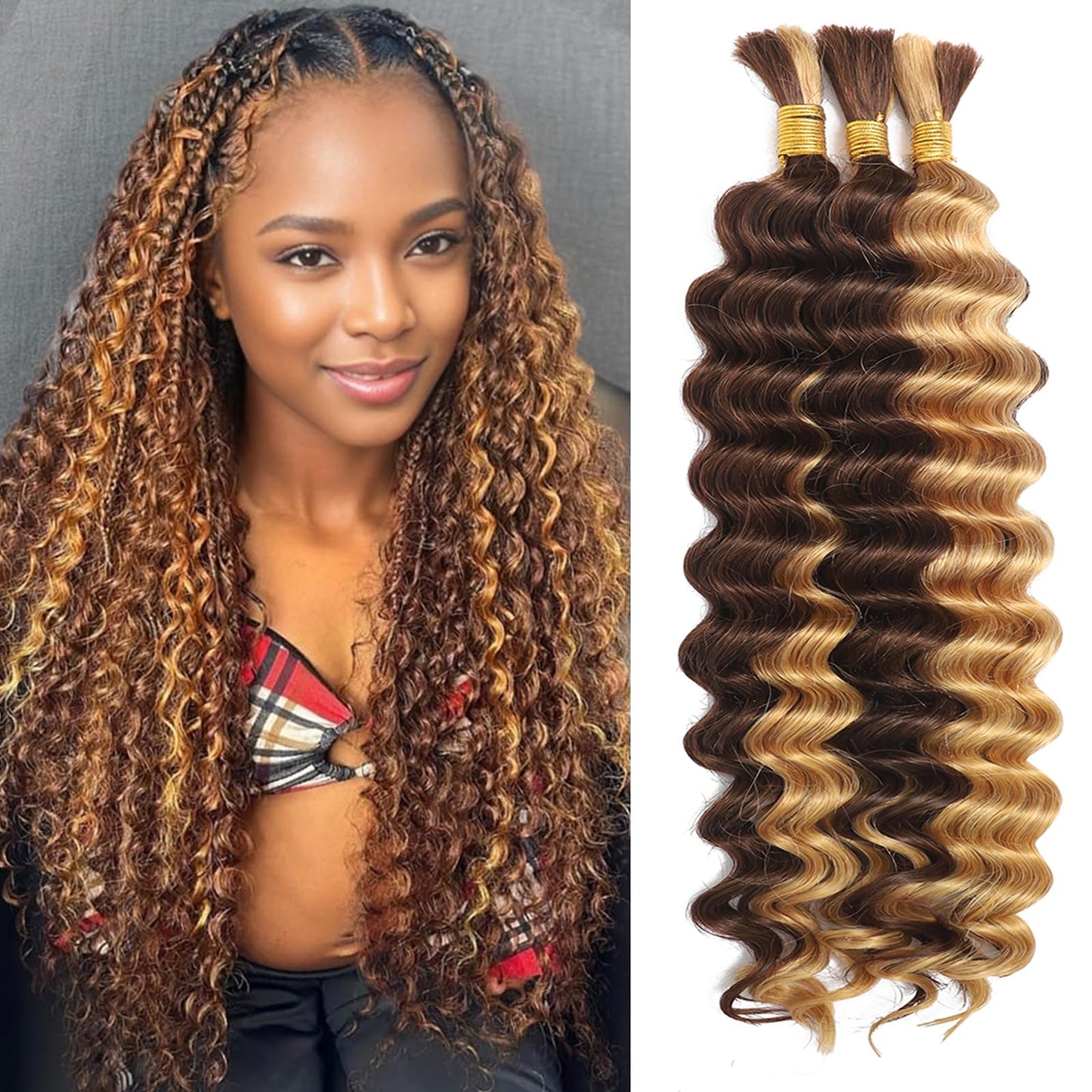 HotMOTFIN Human Braiding Hair for Boho Braids 20 Inch Curly Wave Bulk Bundles | 110g Boho Hair for Braiding, 12A 100% Virgin, Long-lasting, Tangle Free, Deep Wave, Knotless Bohemian Braid, Natural Color