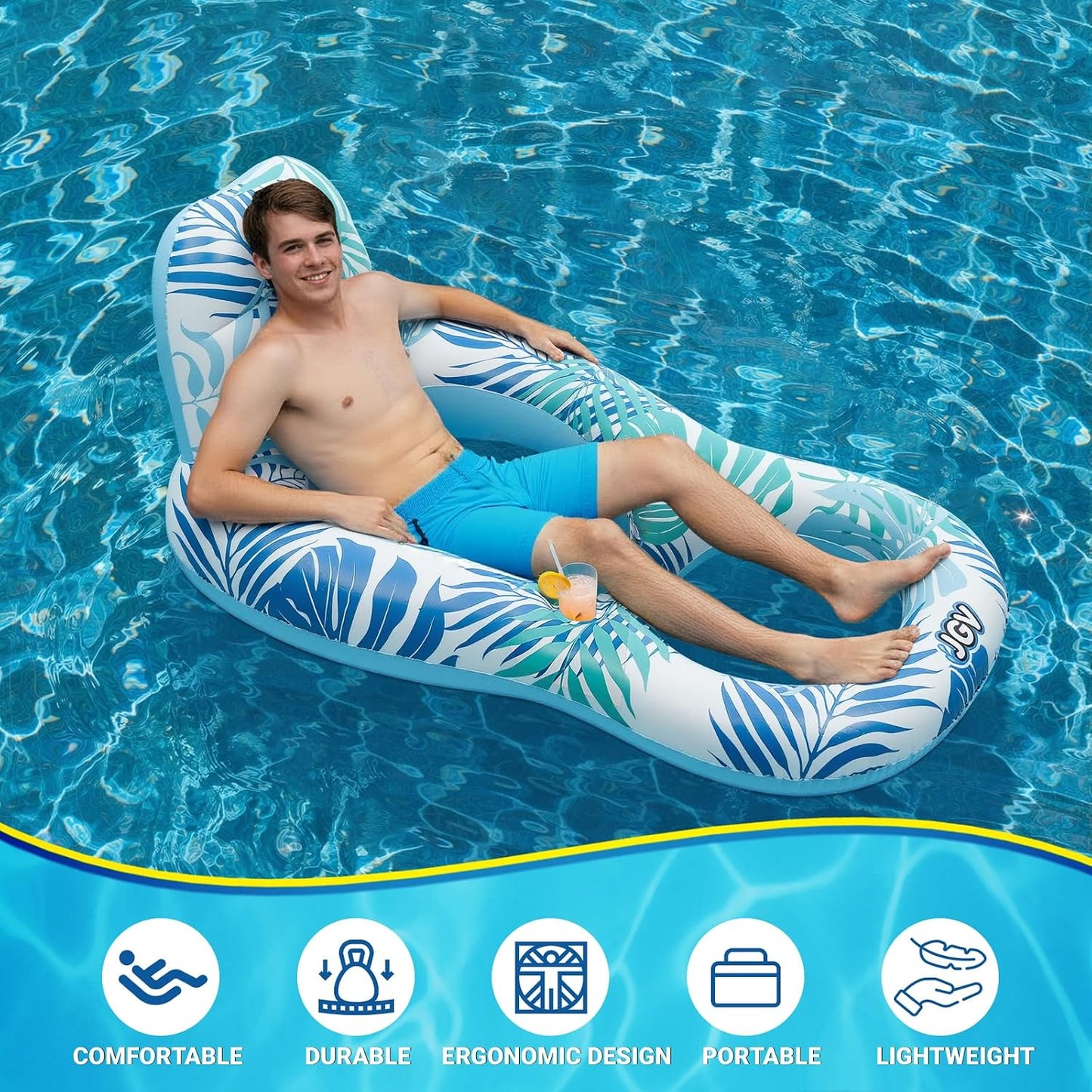 Hot Pool Floats for Adults,Inflatable Chair Lounger Floaties with Drink Holder,Travel Pool Beach Lake Swim Inflatables Water Floating Rafts