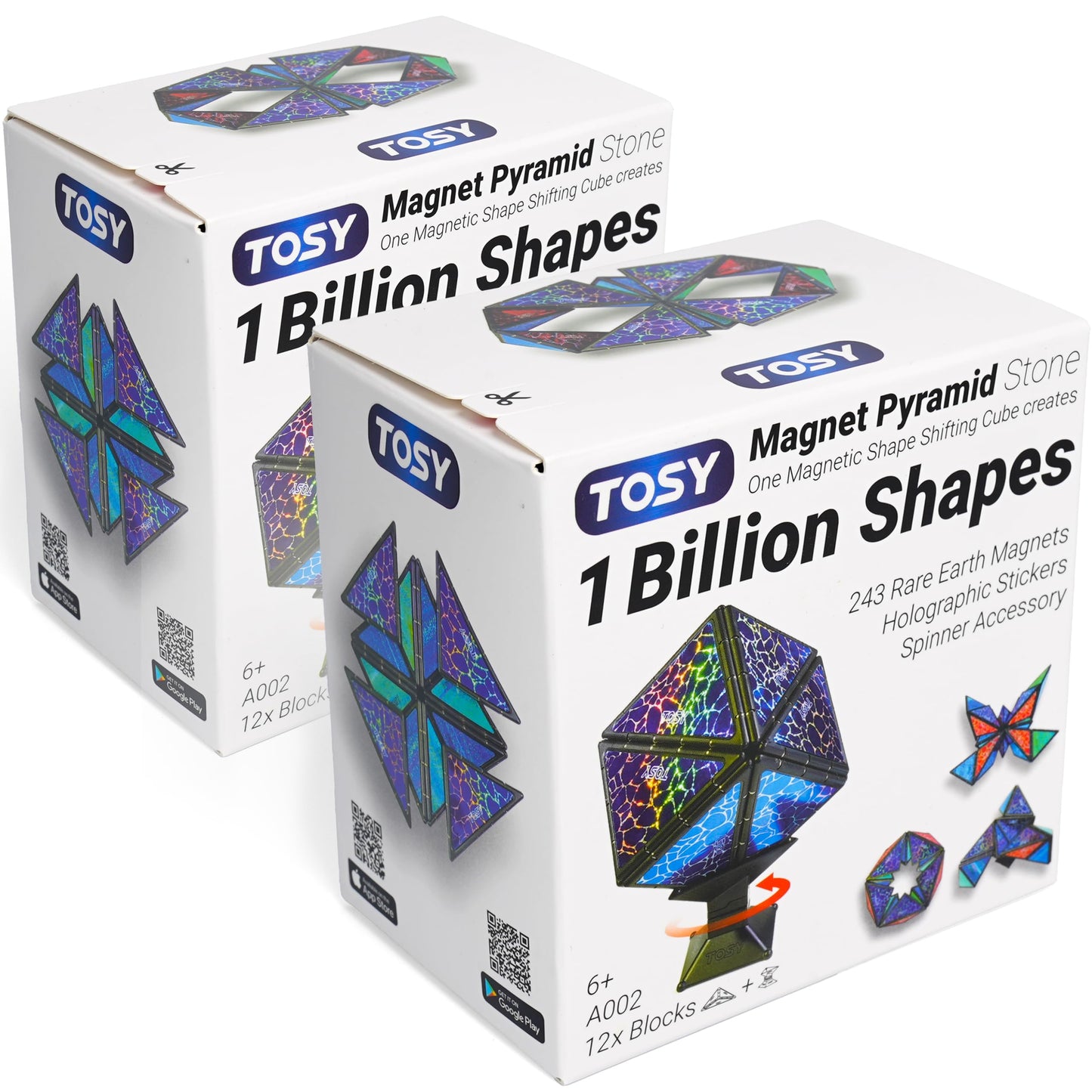HotTOSY Magnet Pyramid Glow - 1 Cube Transforms into 1 Billion Shapes, 12 Pieces, 243 Rare Earth Magnets, Glowing, Holographic Design Magnet Tiles Creative Puzzle STEM/STEAM Toy