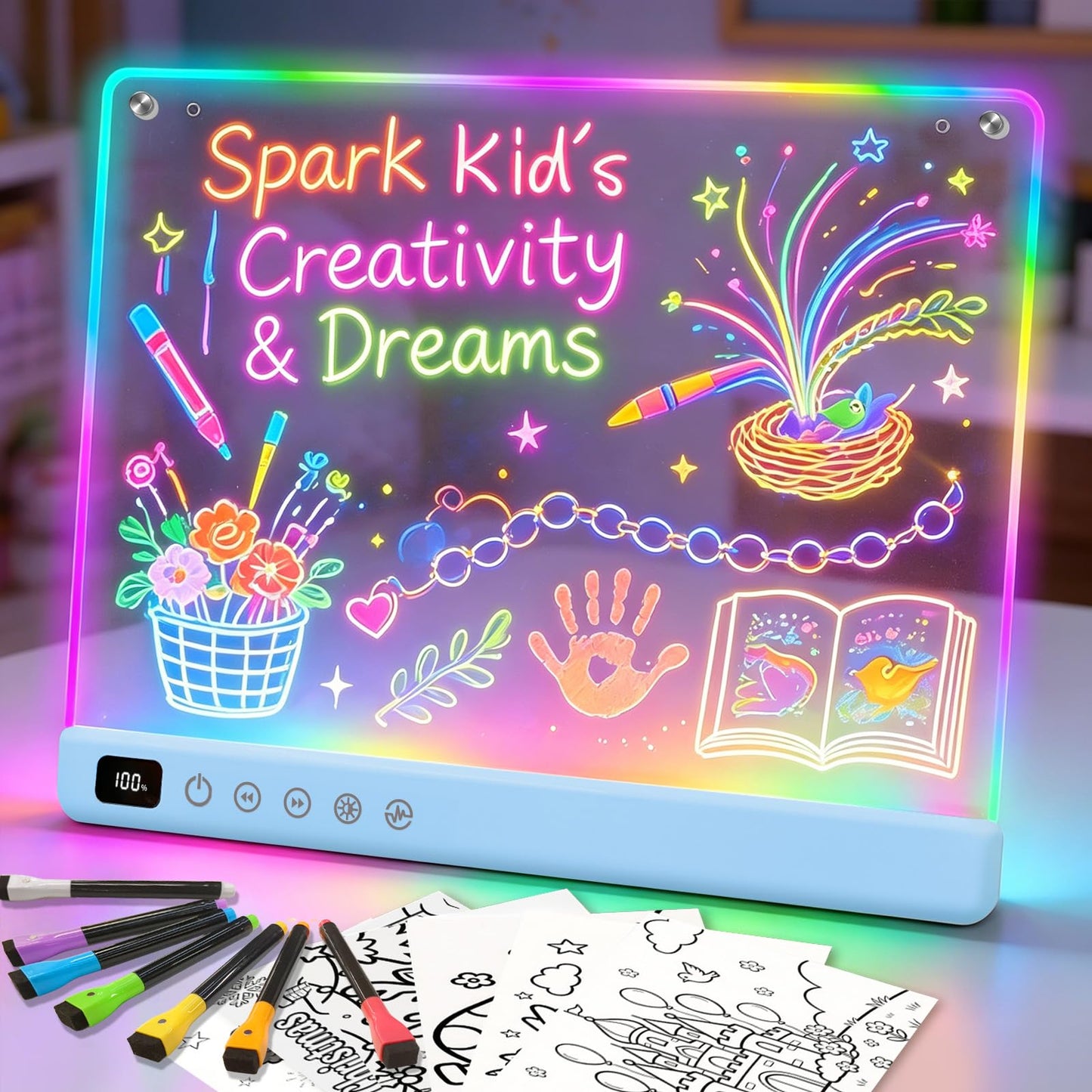 Hot Led Drawing Board with 13 Light Effects, 16" Rechargeable Glow Doodle LED Note Board with Colors, Neon Light Up Drawing Tablet Gifts for Kids for Easter Birthday Christmas Gift Ideas