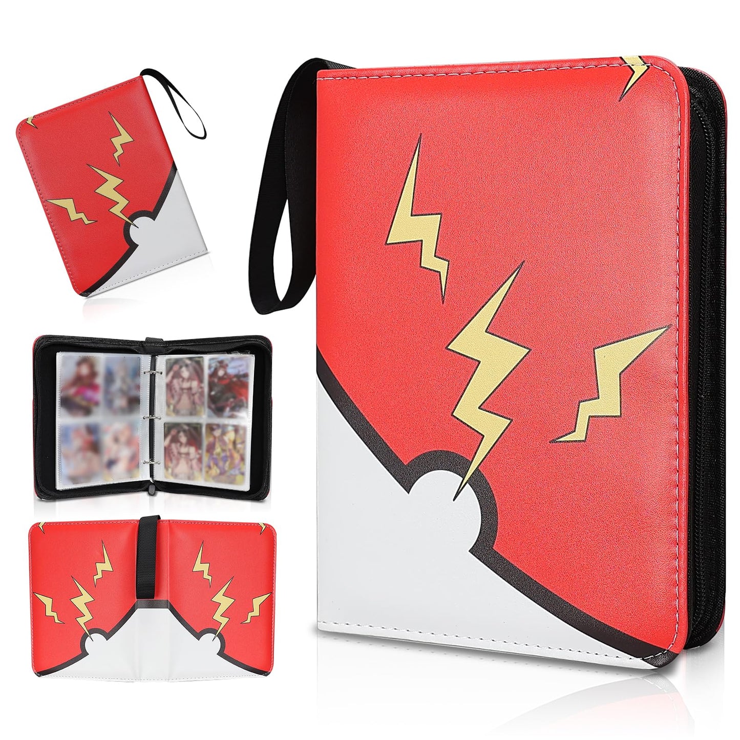 HotCollectible Trading Card Albums,4 Pocket Card Binder, 400 Double Sided Pocket PU Premium Zip Trading Collection Binderwith 50 Removable Sleeves, Card Folder forTCG, Sports Cards (Red &Blue)