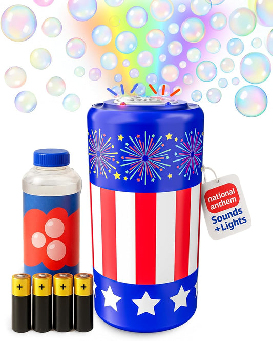 Hot Move2Play Bubble Blower | Bubble Machine | Bubble Toy for Toddlers, Boys and Girls | Indoor & Outdoor | Birthday Party | Summer Fun | Gift for Girls 1, 2, 3, 4+ Years Old (4th of July) (Fireworks)