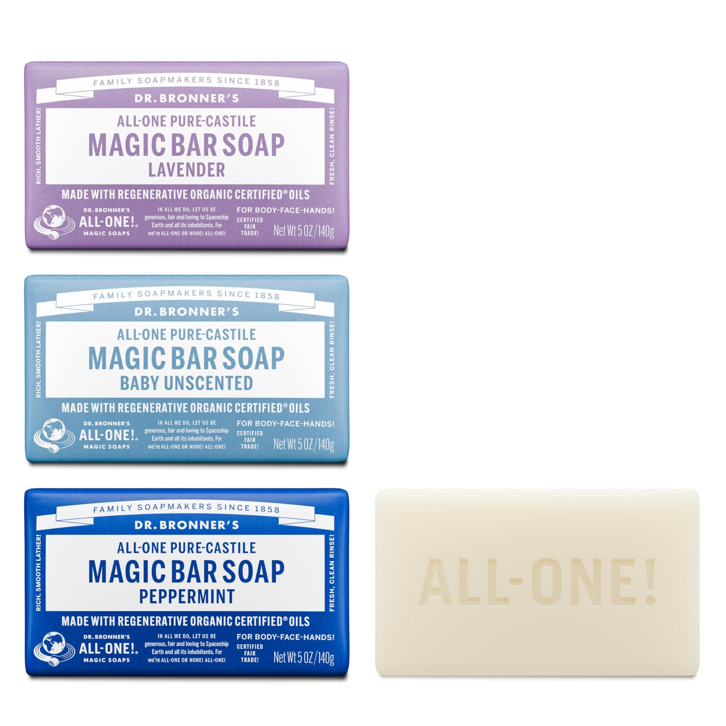 HotDr. Bronner's Pure-Castile Magic Bar Soaps (5 Ounce Variety Gift Pack) Almond, Unscented, Lavender, Peppermint, Citrus, Rose - Made with Regenerative Organic Certified Oils, Vegan, Non-GMO