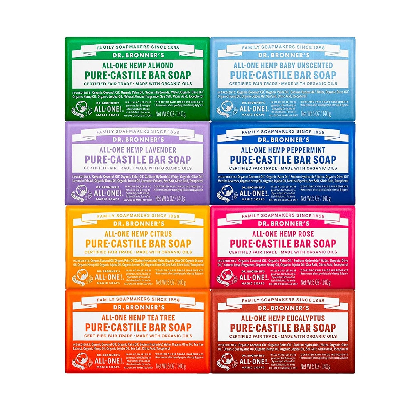 HotDr. Bronner's Pure-Castile Magic Bar Soaps (5 Ounce Variety Gift Pack) Almond, Unscented, Lavender, Peppermint, Citrus, Rose - Made with Regenerative Organic Certified Oils, Vegan, Non-GMO