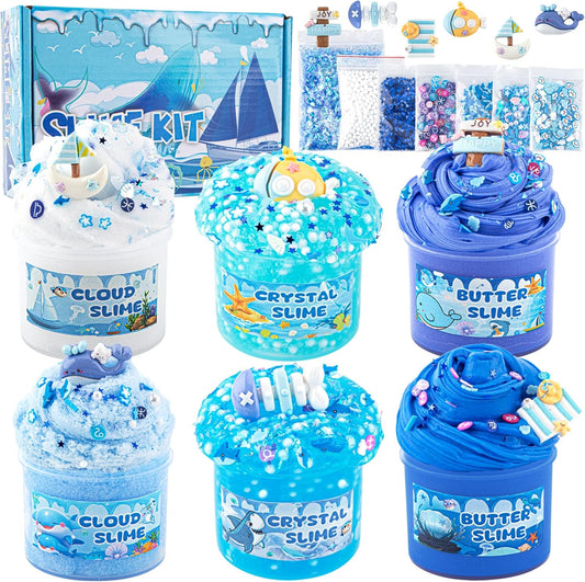 Hot6 Pack Slimes, Blue Slime Kit, Butter Cloud Slime for Boys Girls Ages 8-12,Toys for Girls and Boys, Slime Party Favors Goodie Bag Stuffers, 4 5 6 7 8 9 10 Year Old Girl Birthday Gift Cute Stuff