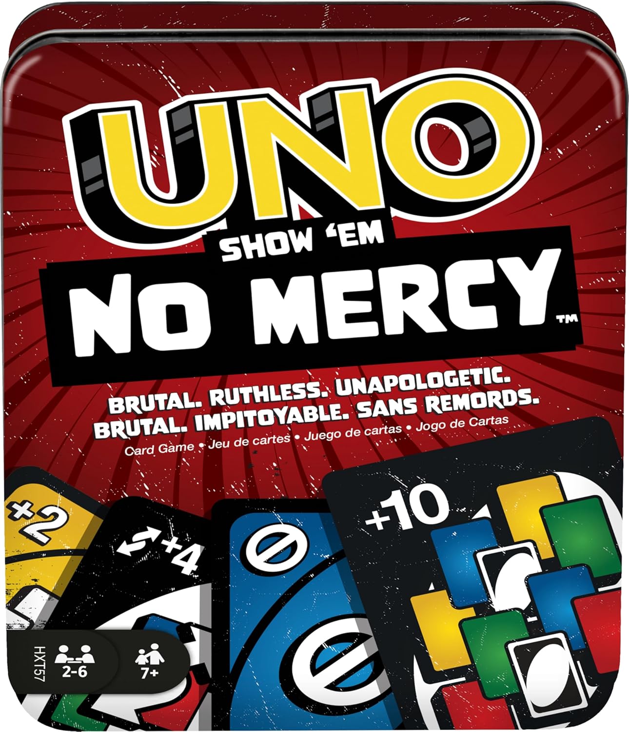 HotMattel Games UNO Show ‘em No Mercy Card Game in Storage Tin,Ages 7+ | Extra Cards, Special Rules & Tougher Penalties for Kids, Teens & Family Game Night, 2-6 Players (Amazon Exclusive)
