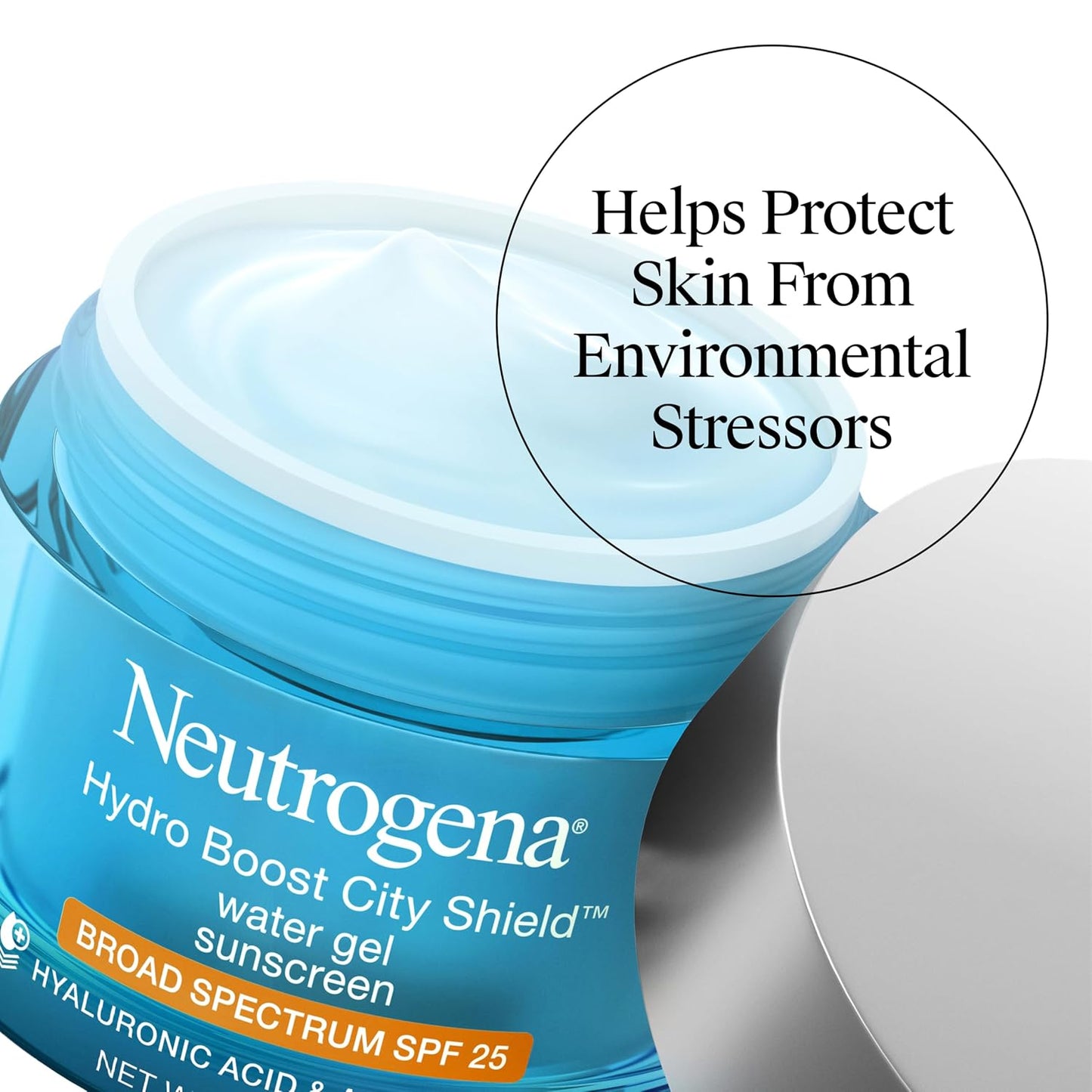 HotNeutrogena Hydro Boost City Shield Water Gel Face Moisturizer with Broad Spectrum SPF 25 Hydrating Facial Sunscreen with Hyaluronic Acid Oil Free and Noncomedogenic Face Lotion, 1.7 oz
