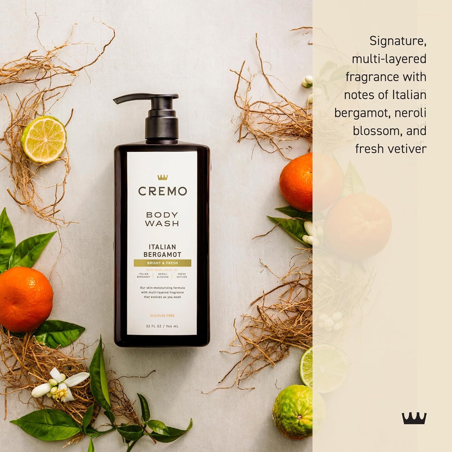 HotCremo Rich-Lathering Italian Bergamot Body Wash for Men, 32 Fl Oz