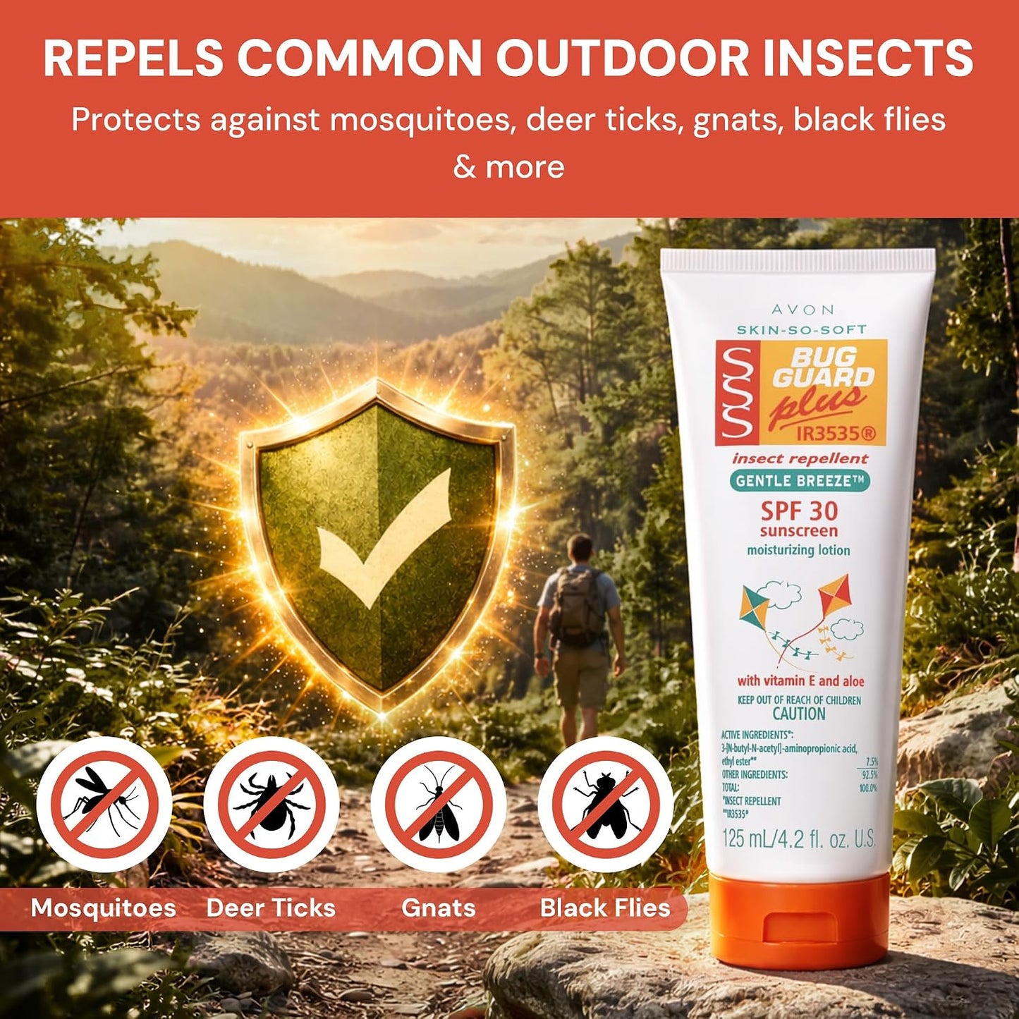 HotAVON SSS Bug Guard Plus IR3535 Gentle Breeze SPF 30 Lotion - 4.2 oz | Skin So Soft Bug Guard Insect Repellent Moisturizing Lotion, 2-in-1 Sunscreen & DEET-Free Bug Repellent with Vitamin E & Aloe