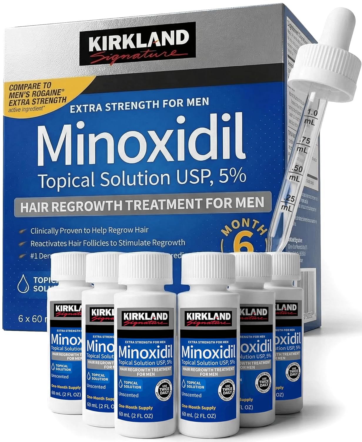 HotKirkland Minoxidil for Men Liquid, Extra Strength Hair Regrowth Treatment 5%, 6 Months Supply - Upgraded Dropper Applicator and Bonus Free Guide Included