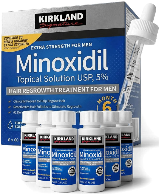 HotKirkland Minoxidil for Men Liquid, Extra Strength Hair Regrowth Treatment 5%, 6 Months Supply - Upgraded Dropper Applicator and Bonus Free Guide Included