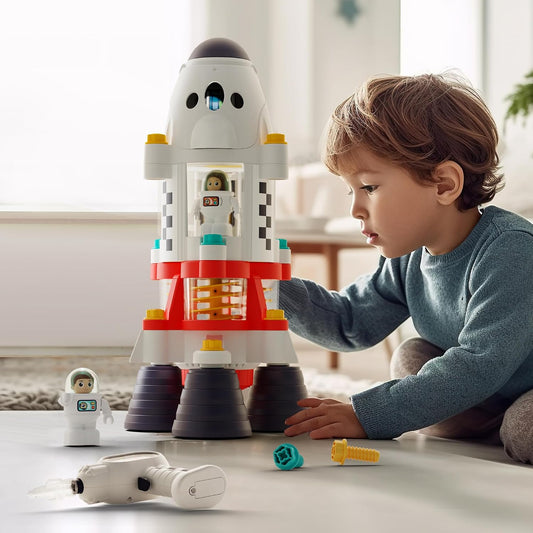 HotiPlay, iLearn Rocket Outer Space Toys, Kids Spaceship Playset with Space Shuttle, Electric Drill, 2 Astronauts, Educational STEM Take Apart Adventure Gift for 3 4 5 6 7 8 Year Old Boy Girl