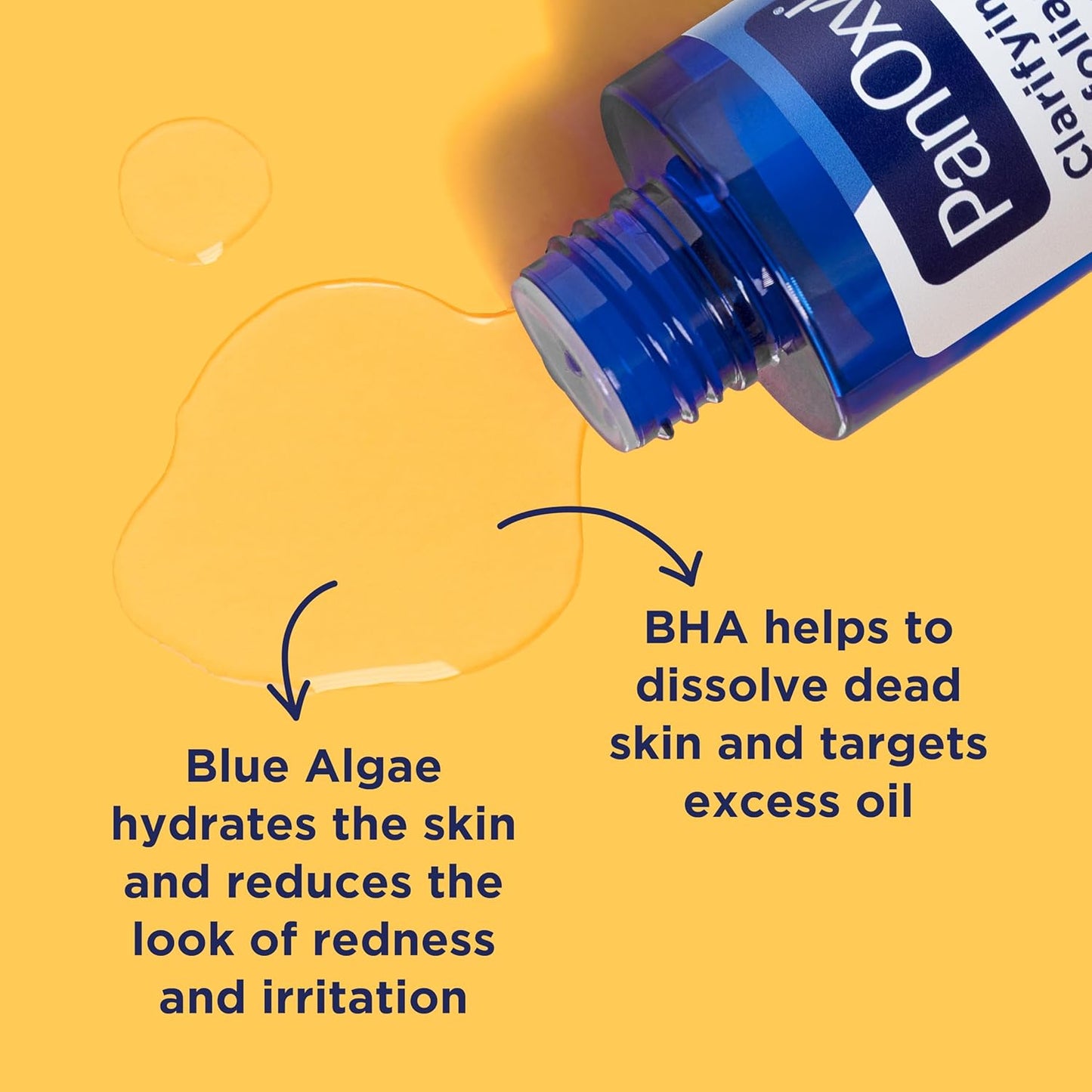 HotPanOxyl Clarifying Exfoliant with 2% Salicylic Acid, BHA Liquid Exfoliant for Face, Unclogs, Minimizes Appearance of Pores, Blue Algae and Antioxidants Help Calm Redness, For Acne Prone Skin, 4 fl oz