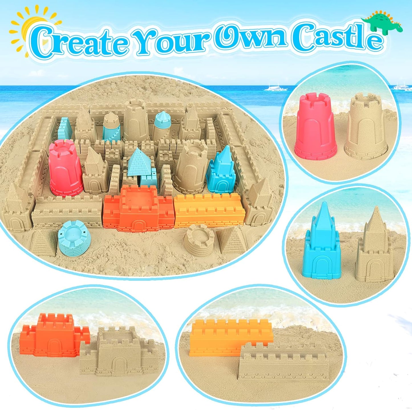 HotCollapsible Beach Toys for Kids Toddlers, Collapsible Sand Bucket and Shovels Set with Mesh Bag,Travel Sand Castle Building Kit, Sandbox Toys, Foldable Beach Essentials for Toddlers Kids Age 3-10 ﻿