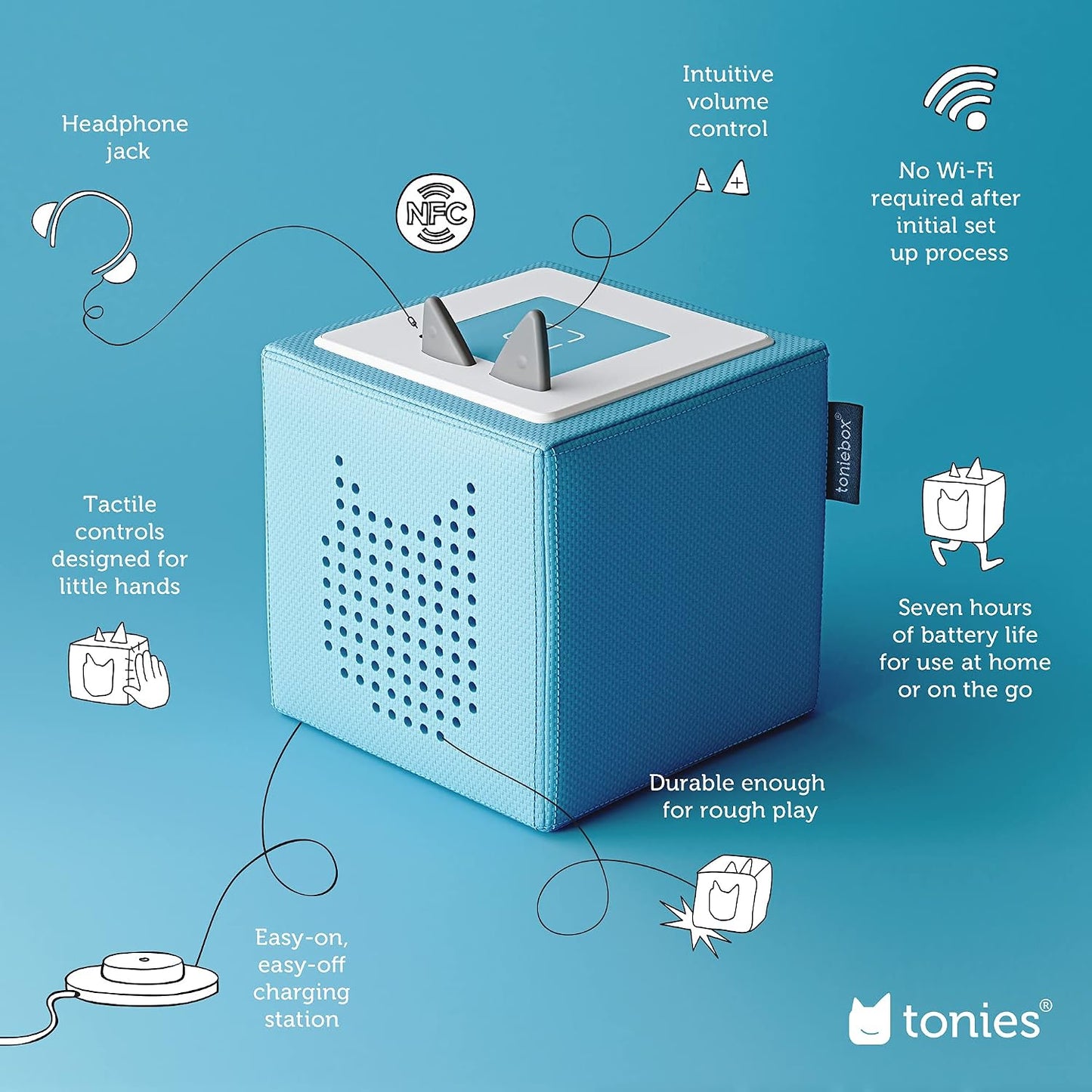 Hot Toniebox 1 Audio Player Starter Set with Playtime Puppy - Listen, Learn, and Play with One Huggable Little Box - Light Blue