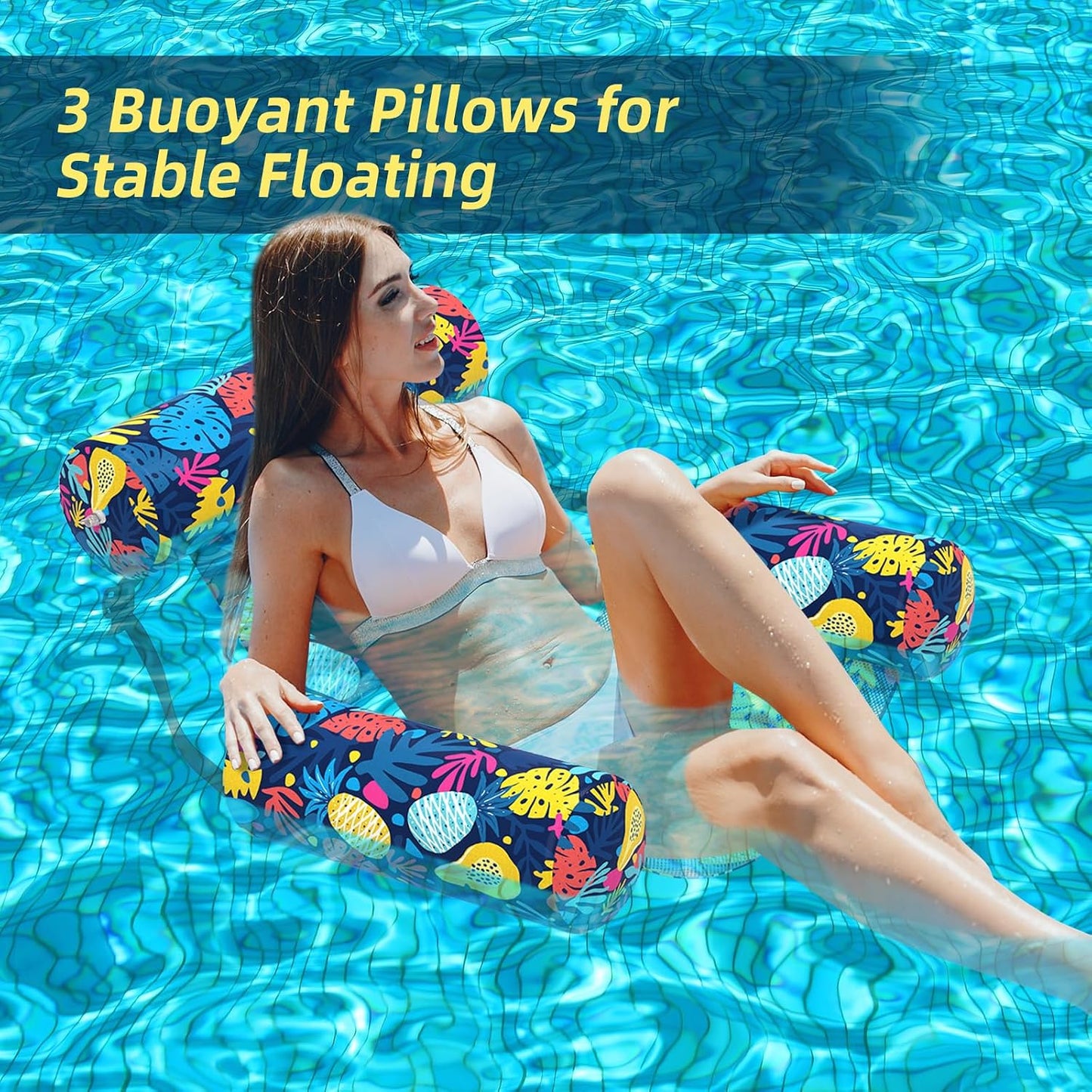 Hot Sunikko X Pool Floats Adult 2 Packs Fabric Heavy Duty Inflatable Pool Chair Hammock, Blow Up Floaties for Adults, Hawaii Flower Floats for Pool Floating, Party Summer Toys Water Beach Lake Fun