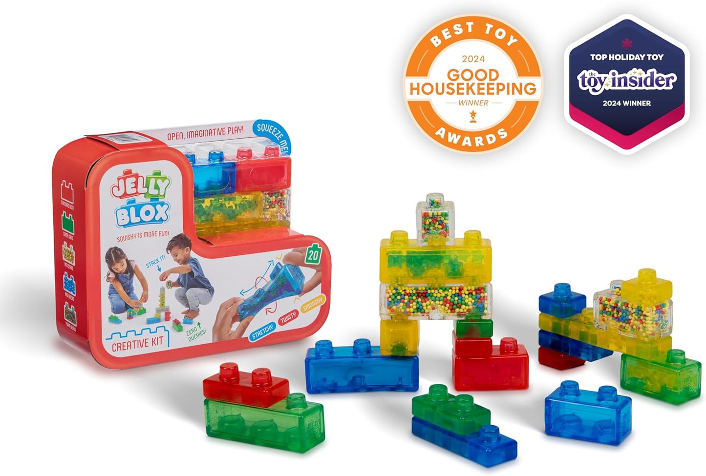 HotGoliath Jelly Blox Creative Kit | Includes 20 Blocks | Toddler & Preschool Building Blocks Kids Can Squeeze, Stretch, Squish | MESH ACCREDITED | Safety Tested & Ouch-Free | Sensory Play Toy Ages 2+